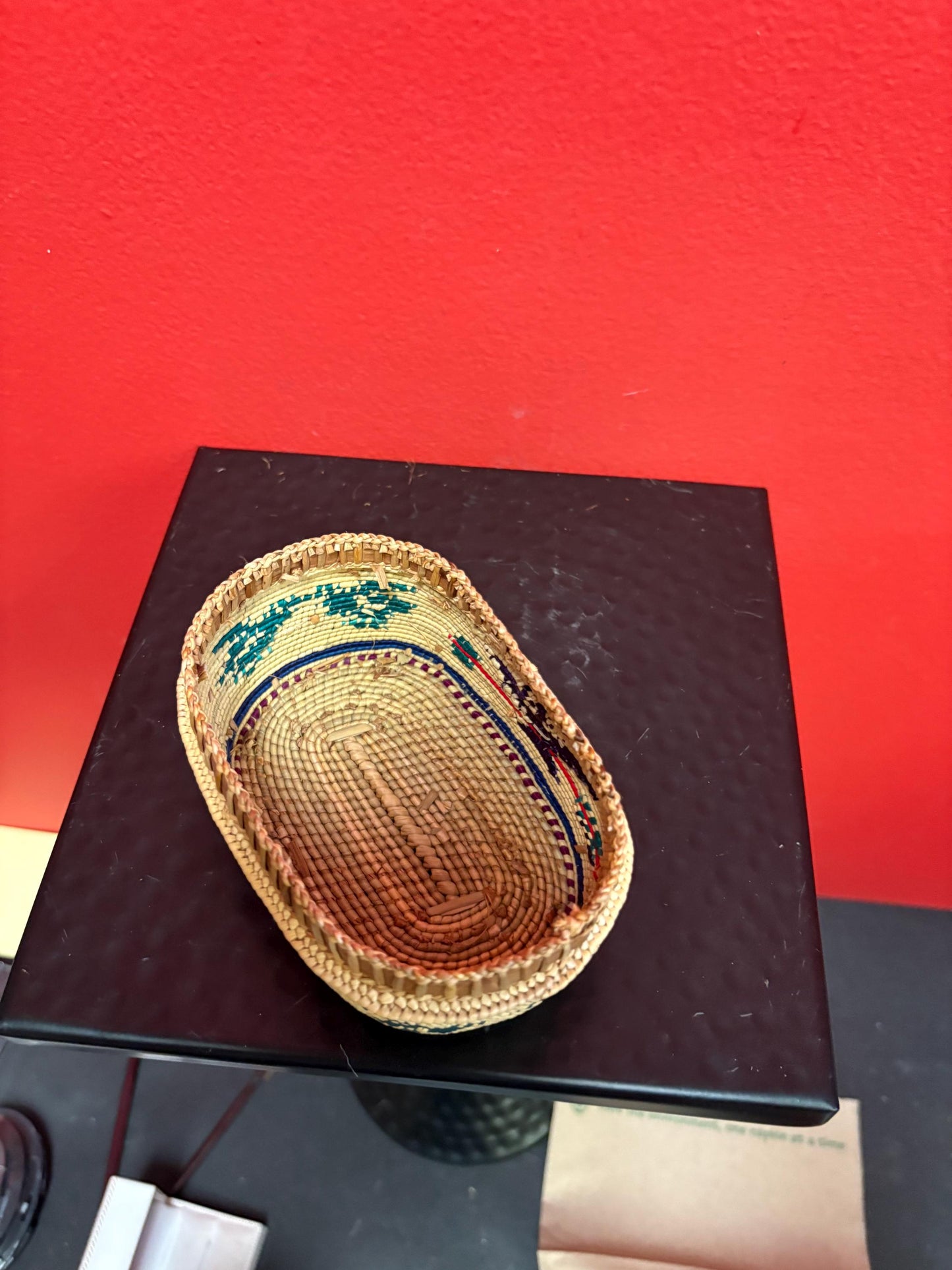 Fabulous 5 1/2 x 3 1/2 x 2 high indigenous first nations coast Salish lidded basket  pristine condition  wow