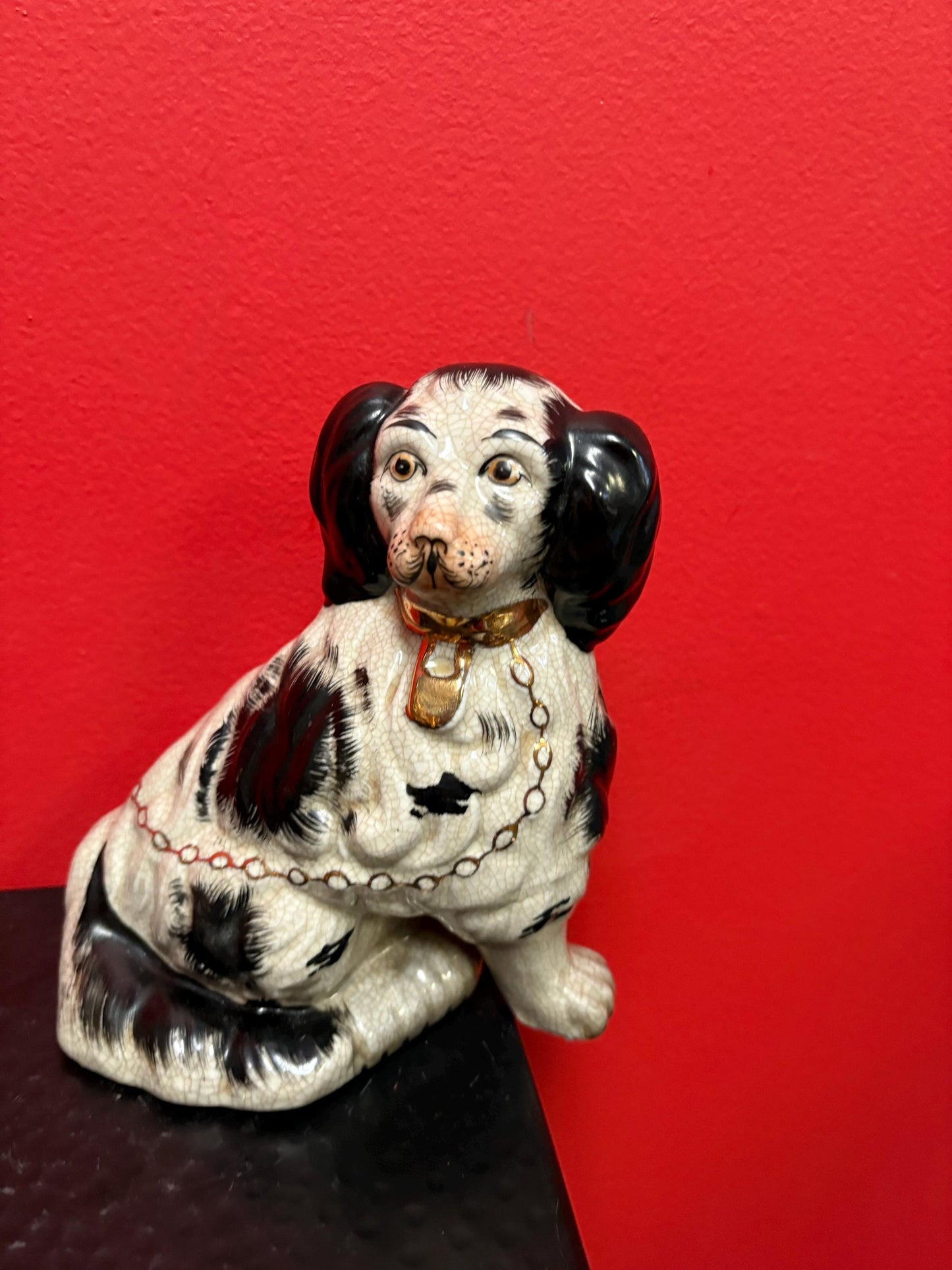 Beautiful 10 inch antique Staffordshire English spaniel dogs in mint condition  lovely subject and unusual  great pair
