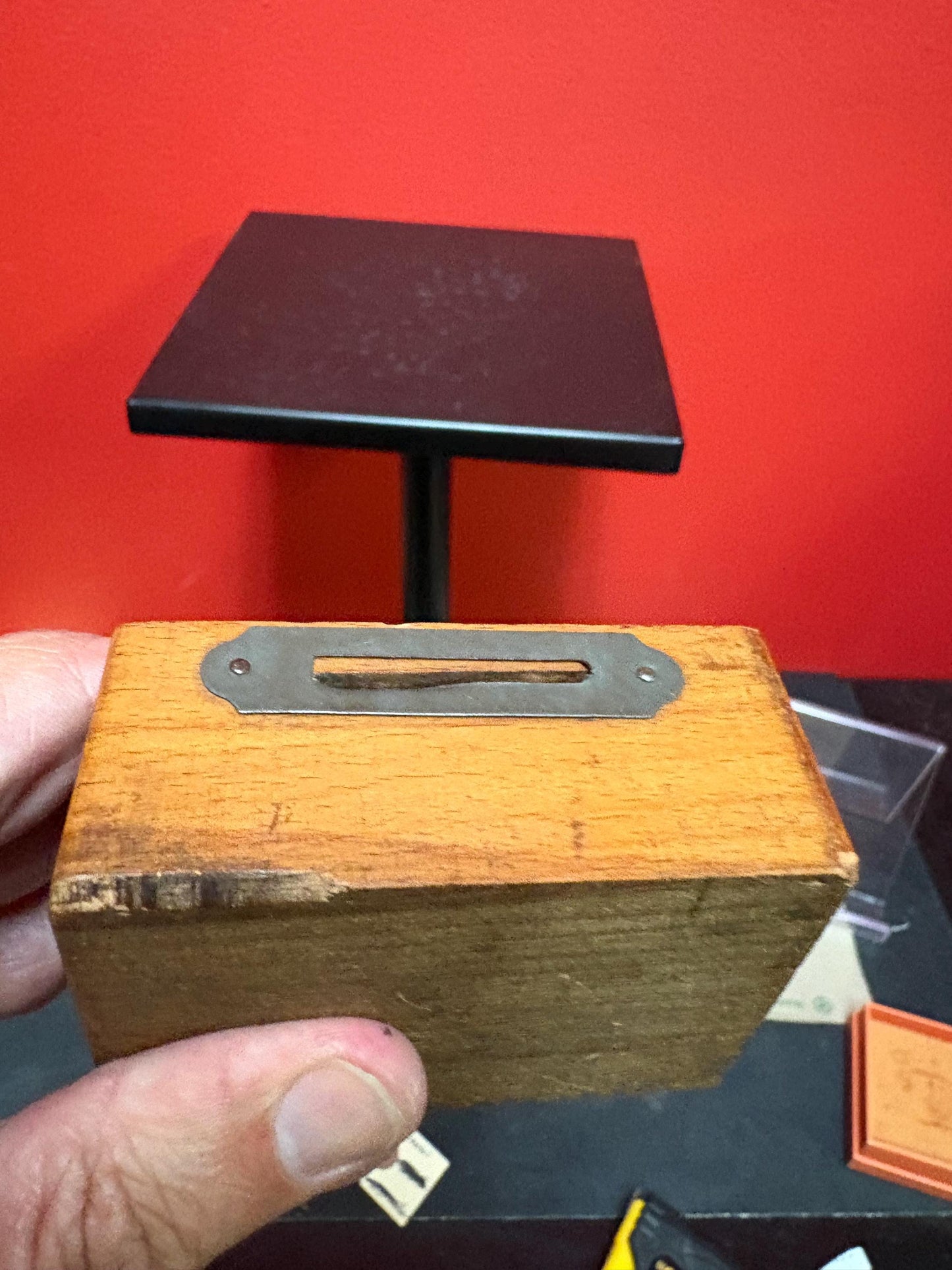 Very cool antique Piggy bank box with brass pig and original key so unusual and amazing box is 3 x 2 x 2 high
