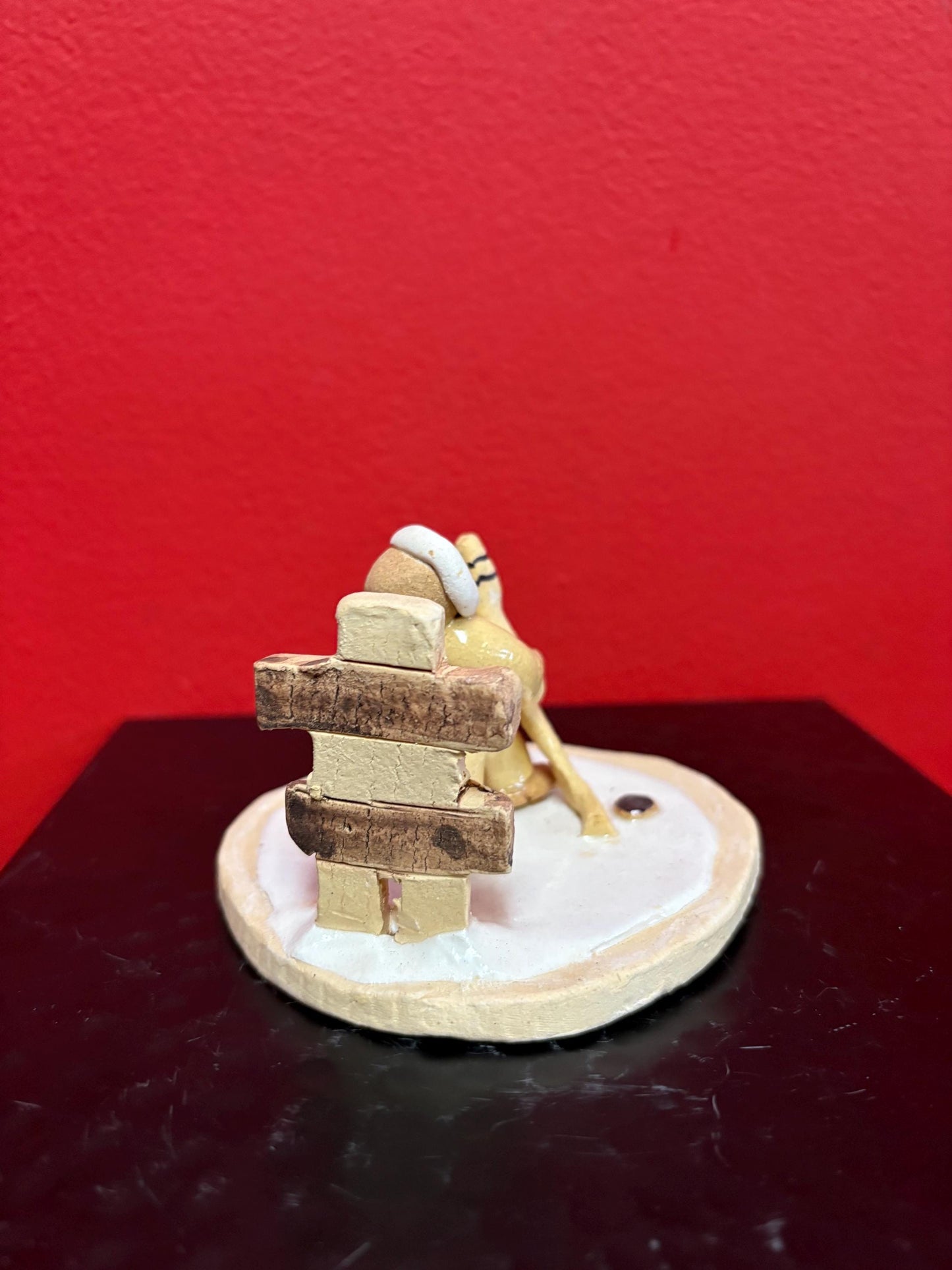 Beautiful Canadian indigenous Inuit signed clay statue of Eskimo and Inukshuk handmade  approx 3  high  perfect condition  great gift