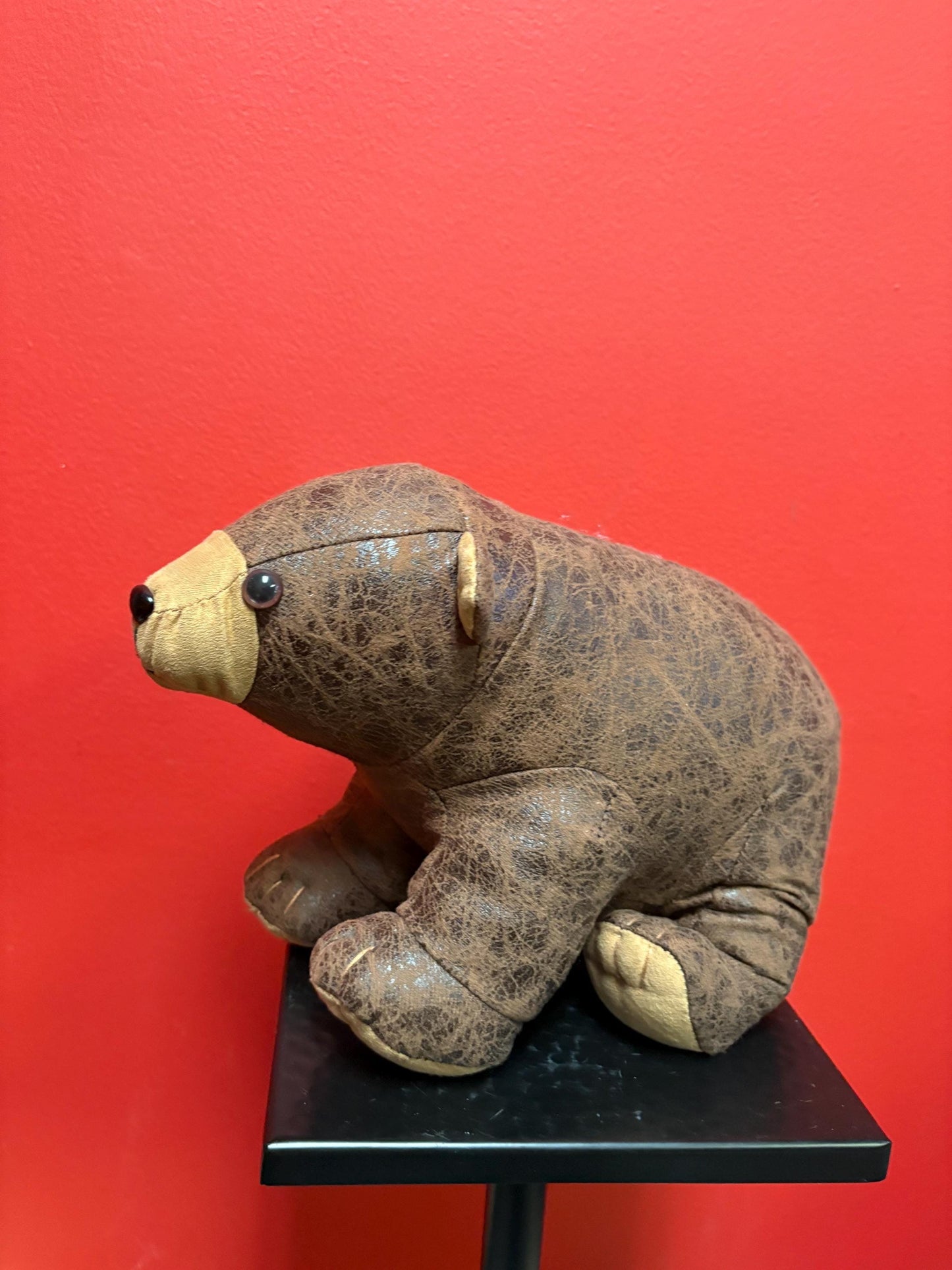 Beautiful Canadian leather 11 x 8 high stuffed bear wonderful quality and perfect gift