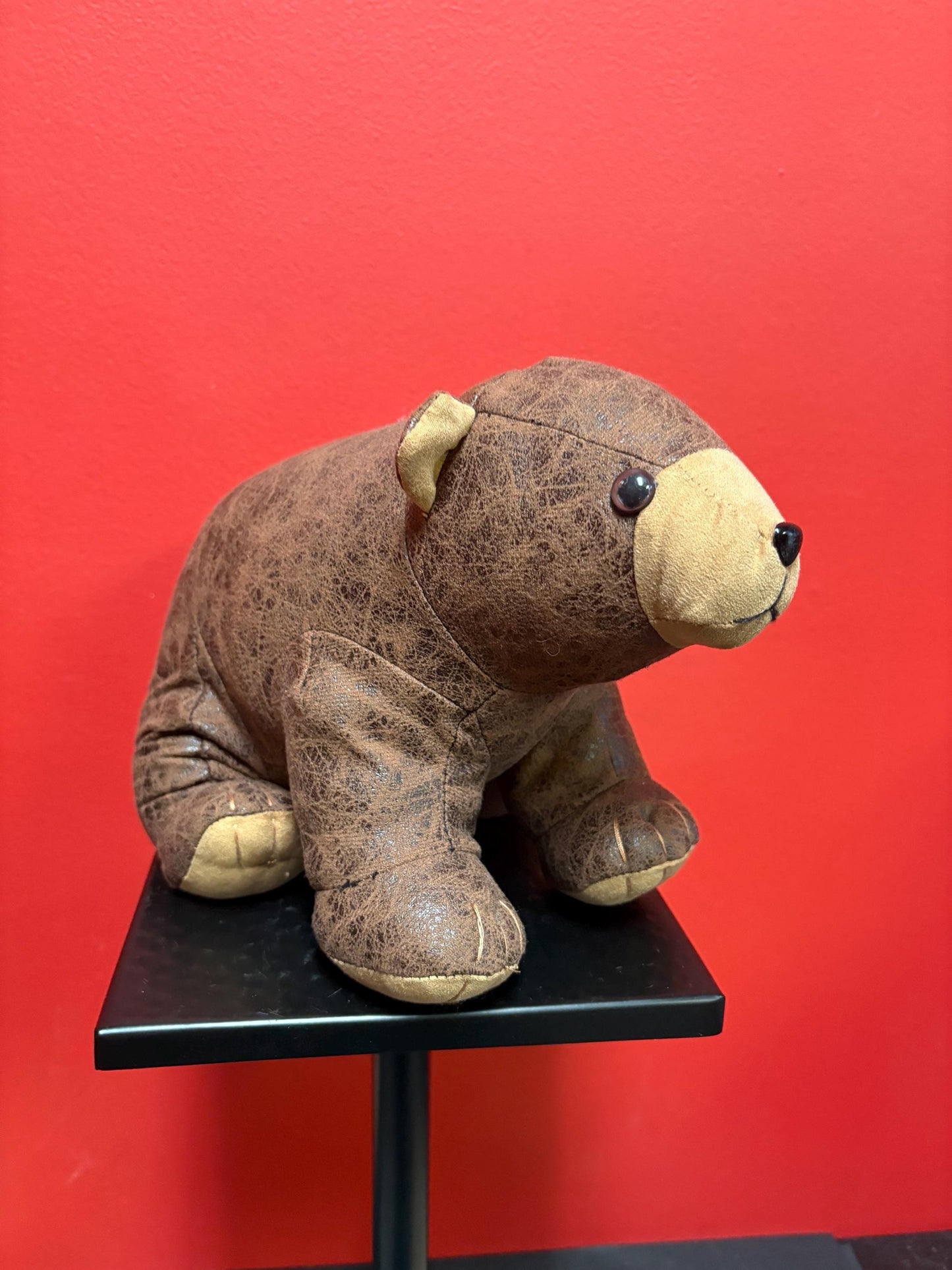 Beautiful Canadian leather 11 x 8 high stuffed bear wonderful quality and perfect gift
