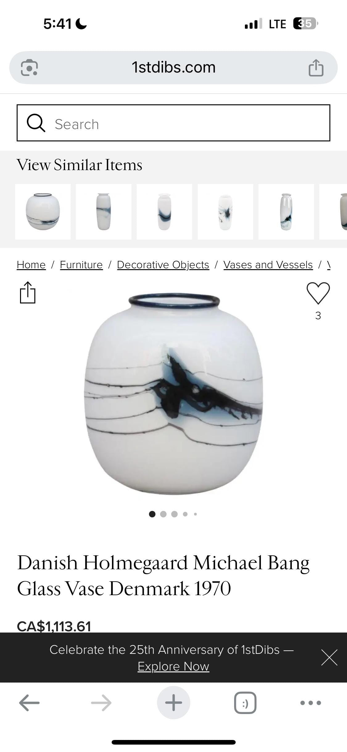 Danish Holmgaard Michael Bang glass vase 1970 mint condition rare - 5 inches tall - wow