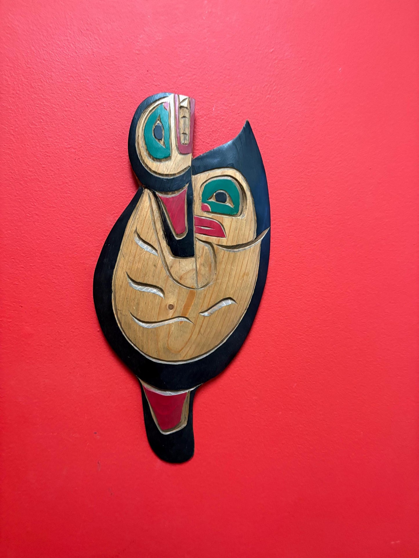 Beautiful signed 16 x 7 inch cedar killer whale plaque  indigenous first nation pacific north West Coast  beauty - RS