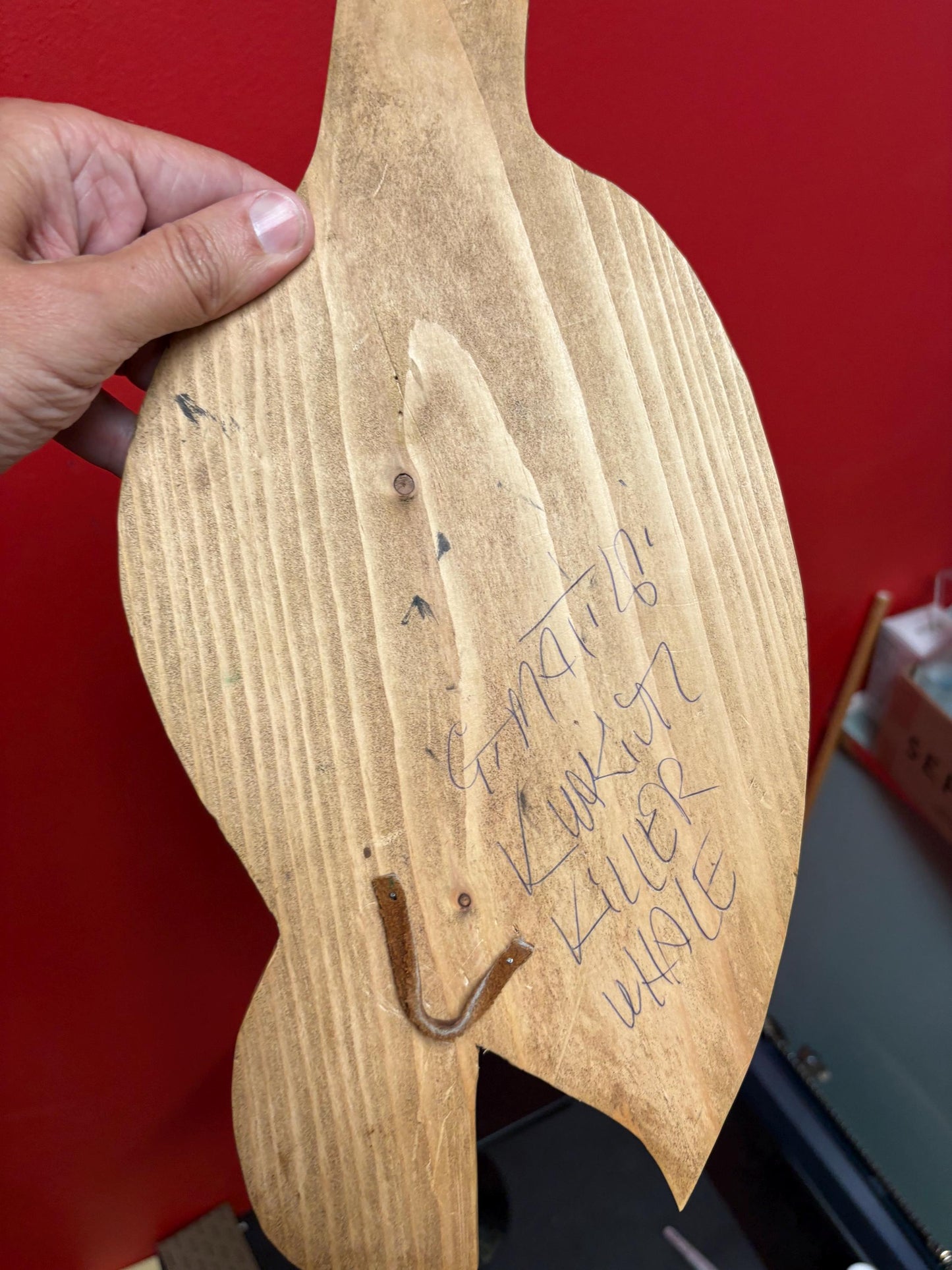 Beautiful signed 16 x 7 inch cedar killer whale plaque  indigenous first nation pacific north West Coast  beauty - RS