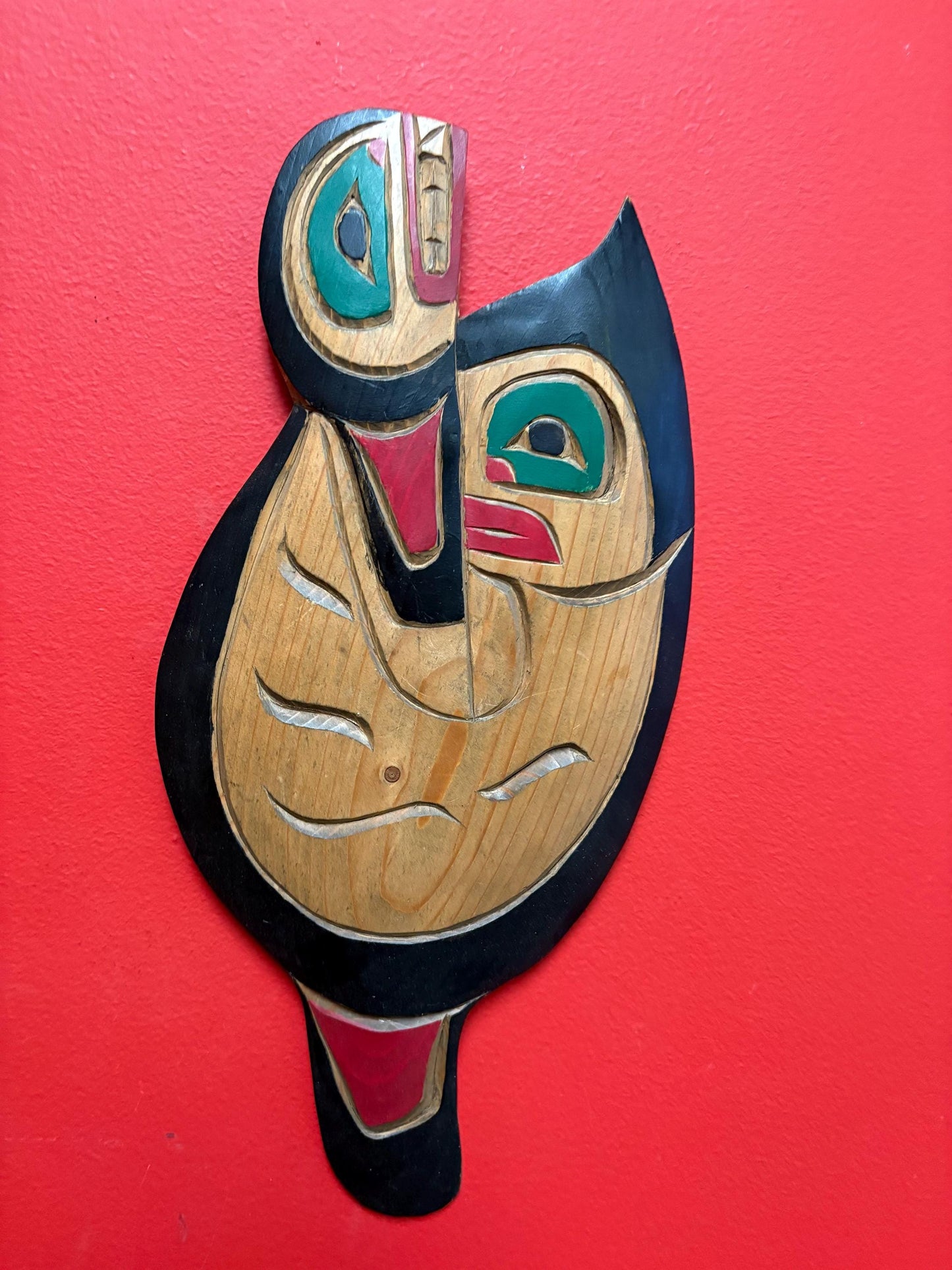 Beautiful signed 16 x 7 inch cedar killer whale plaque  indigenous first nation pacific north West Coast  beauty - RS