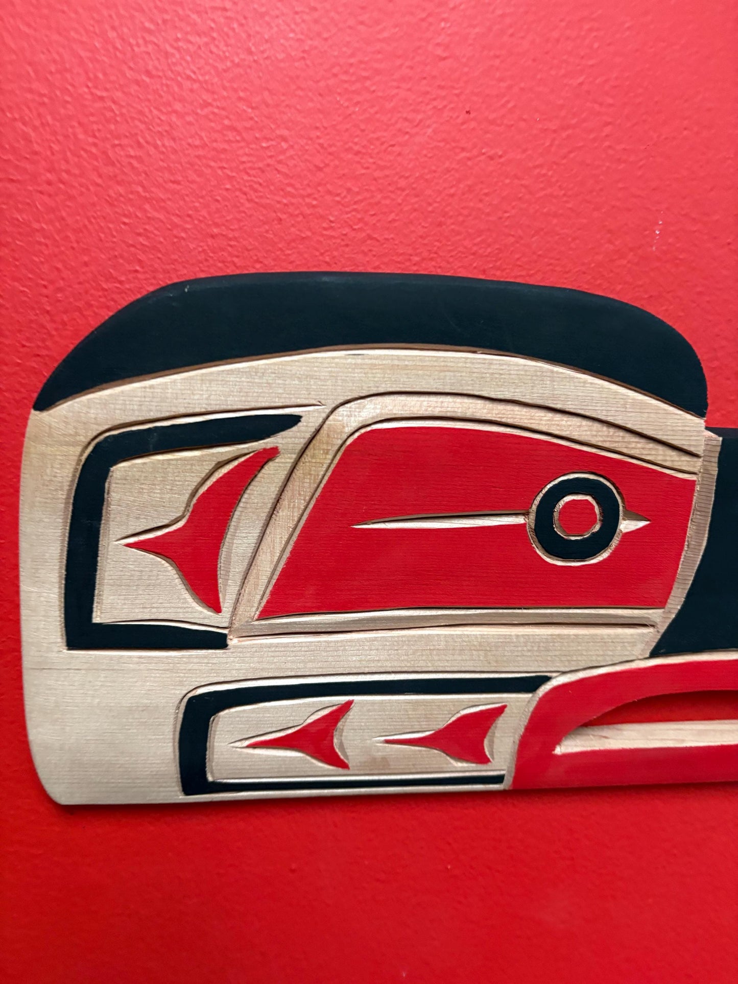 Beautiful signed 16 x 7 inch cedar killer whale plaque  indigenous first nation pacific north West Coast  beauty - RS