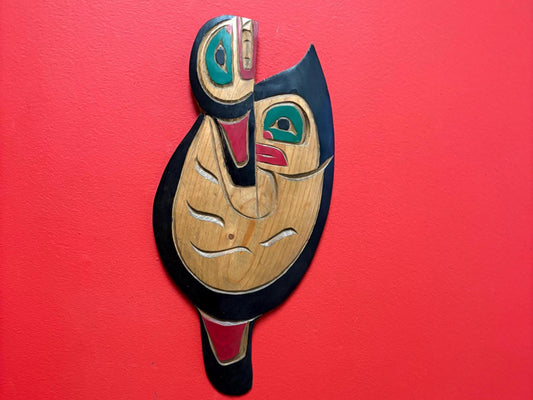 Beautiful signed 16 x 7 inch cedar killer whale plaque  indigenous first nation pacific north West Coast  beauty - RS