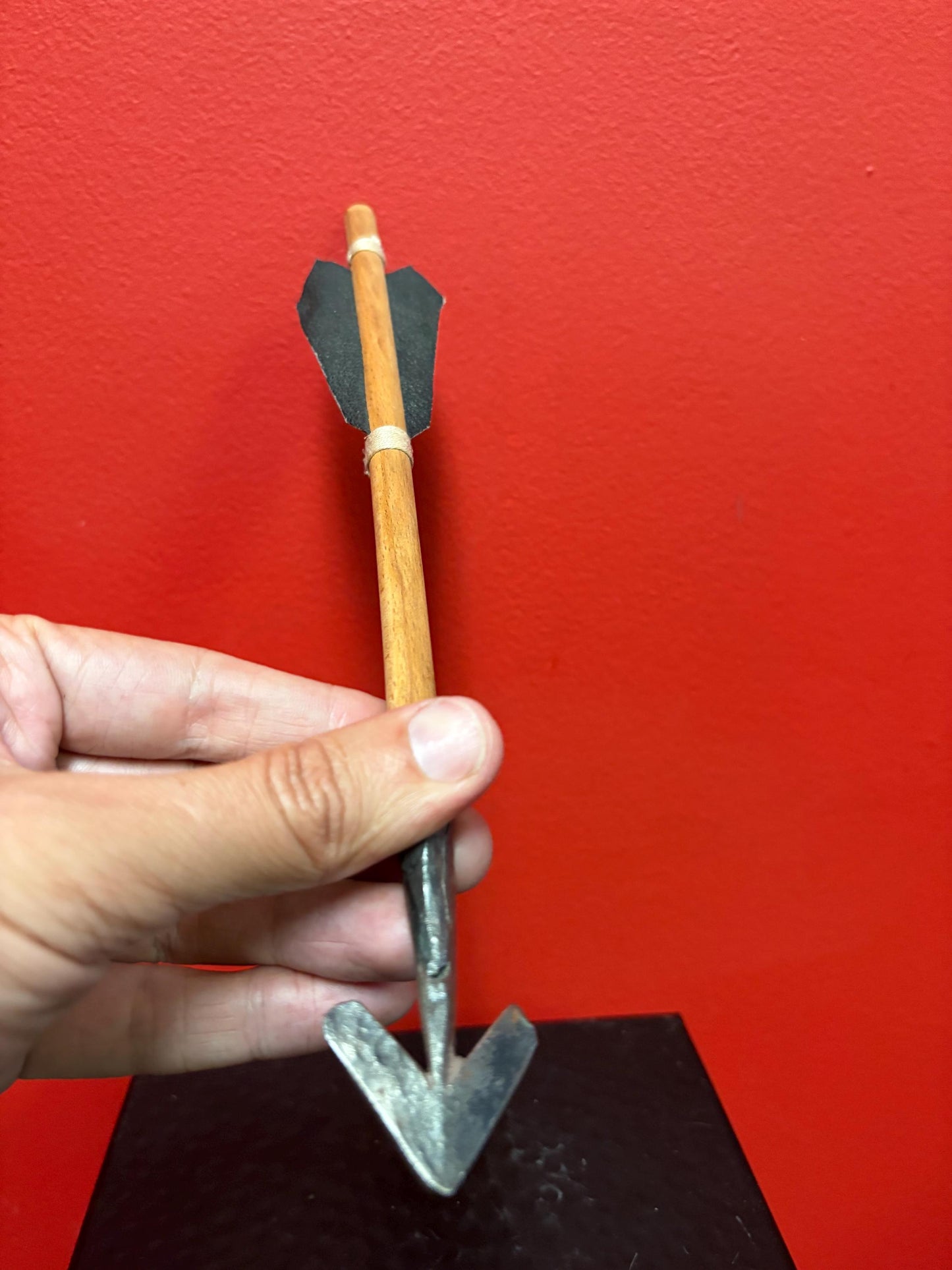 Beautiful small model  antique indigenous first nations wood leather and metal spear  unique and fabulous