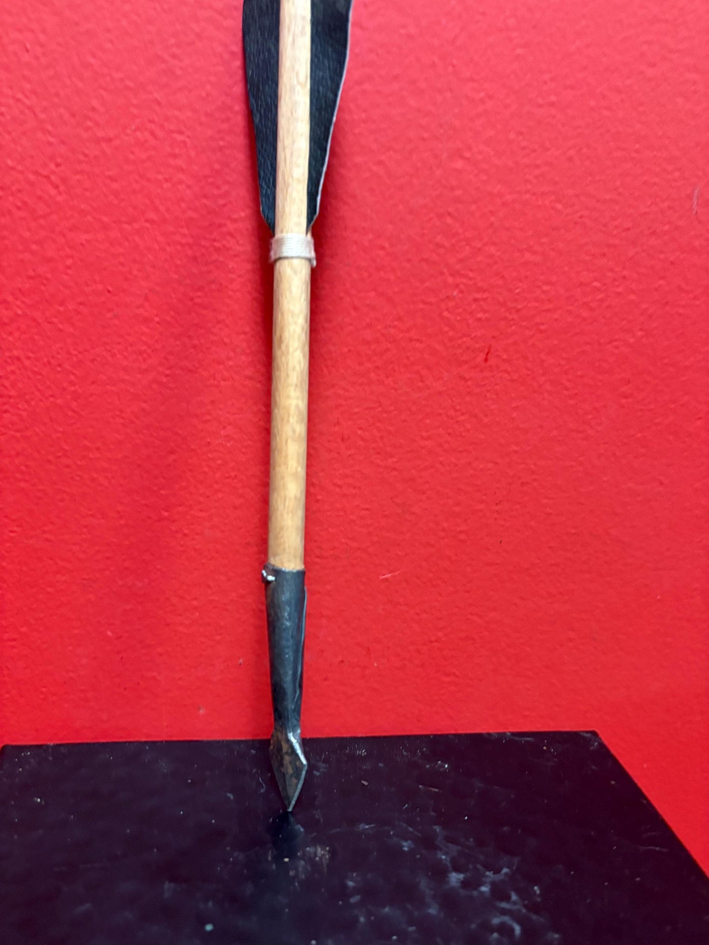 Beautiful small model antique indigenous first nations wood leather and metal spear unique and fabulous