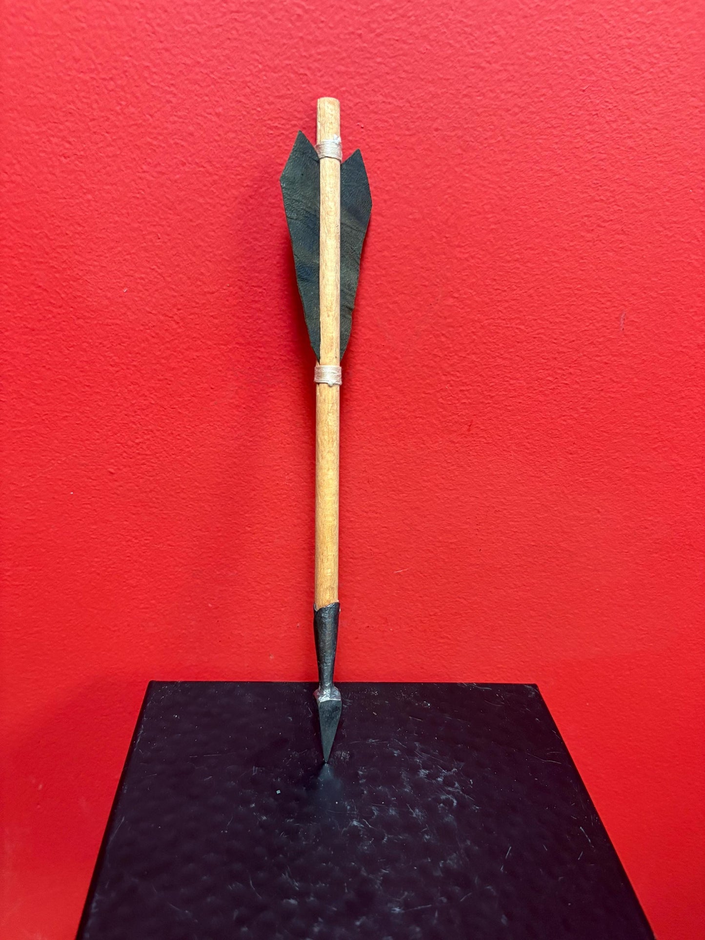 Beautiful small model  antique indigenous first nations wood leather and metal spear  unique and fabulous