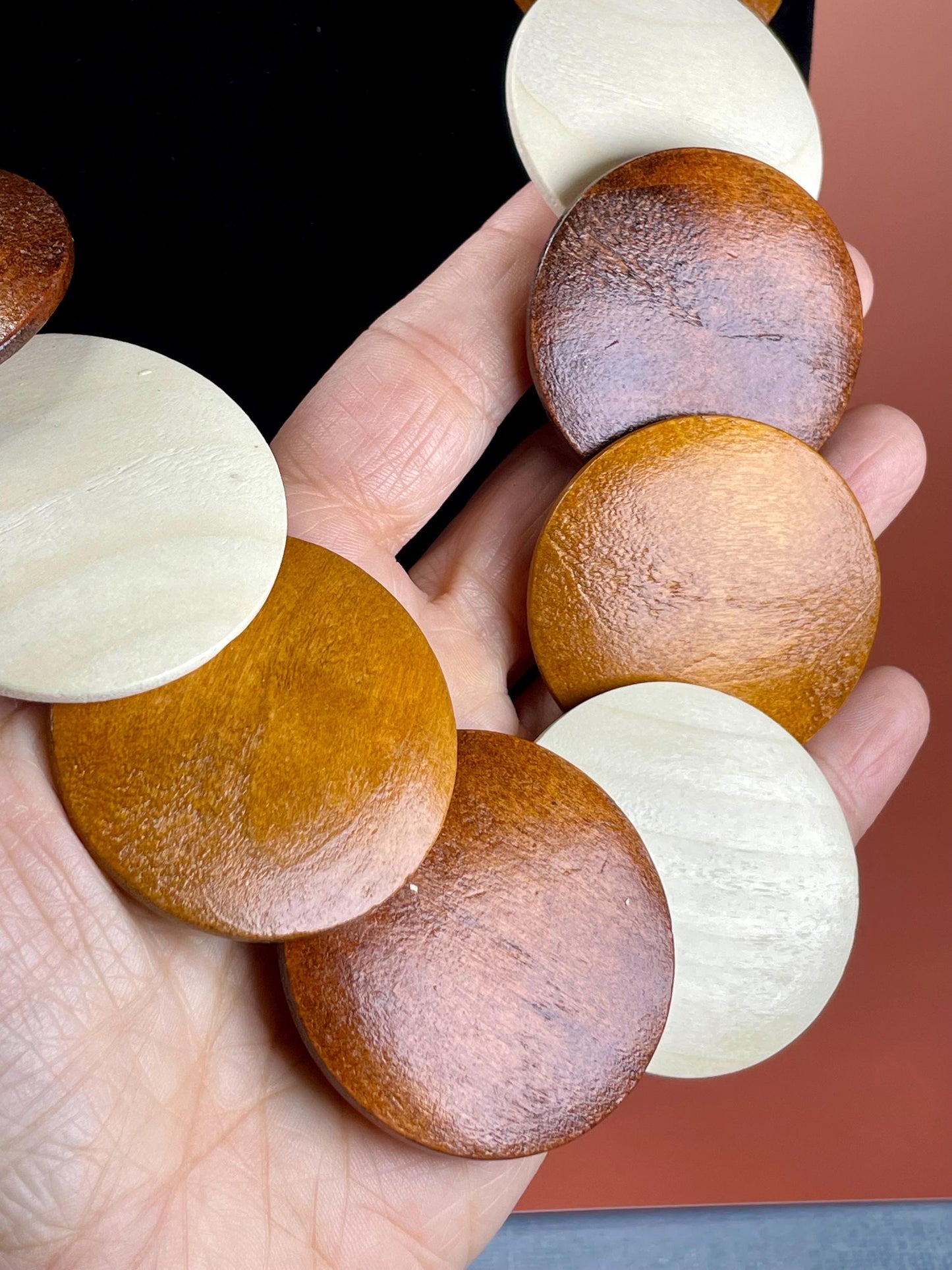 Cool 30 inch long Wood Beaded necklace