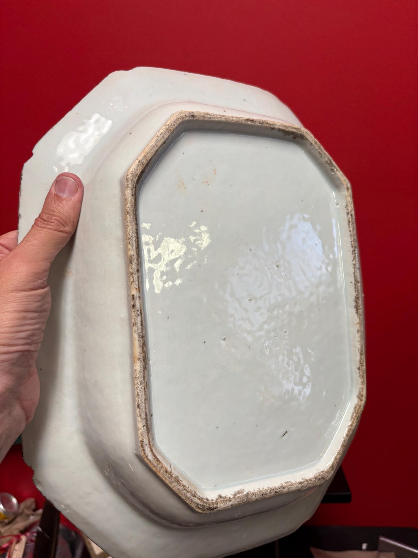 Stunning antique Chinese 14.5 x 11 wide - approximately 18 century with one chip lovely decor