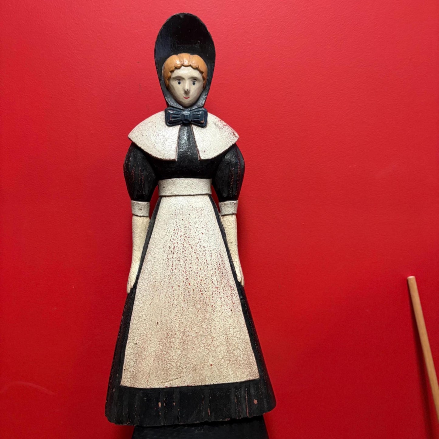Beautiful older vintage heavy wooden folk art Amish statue of a woman approx 22 inches wow