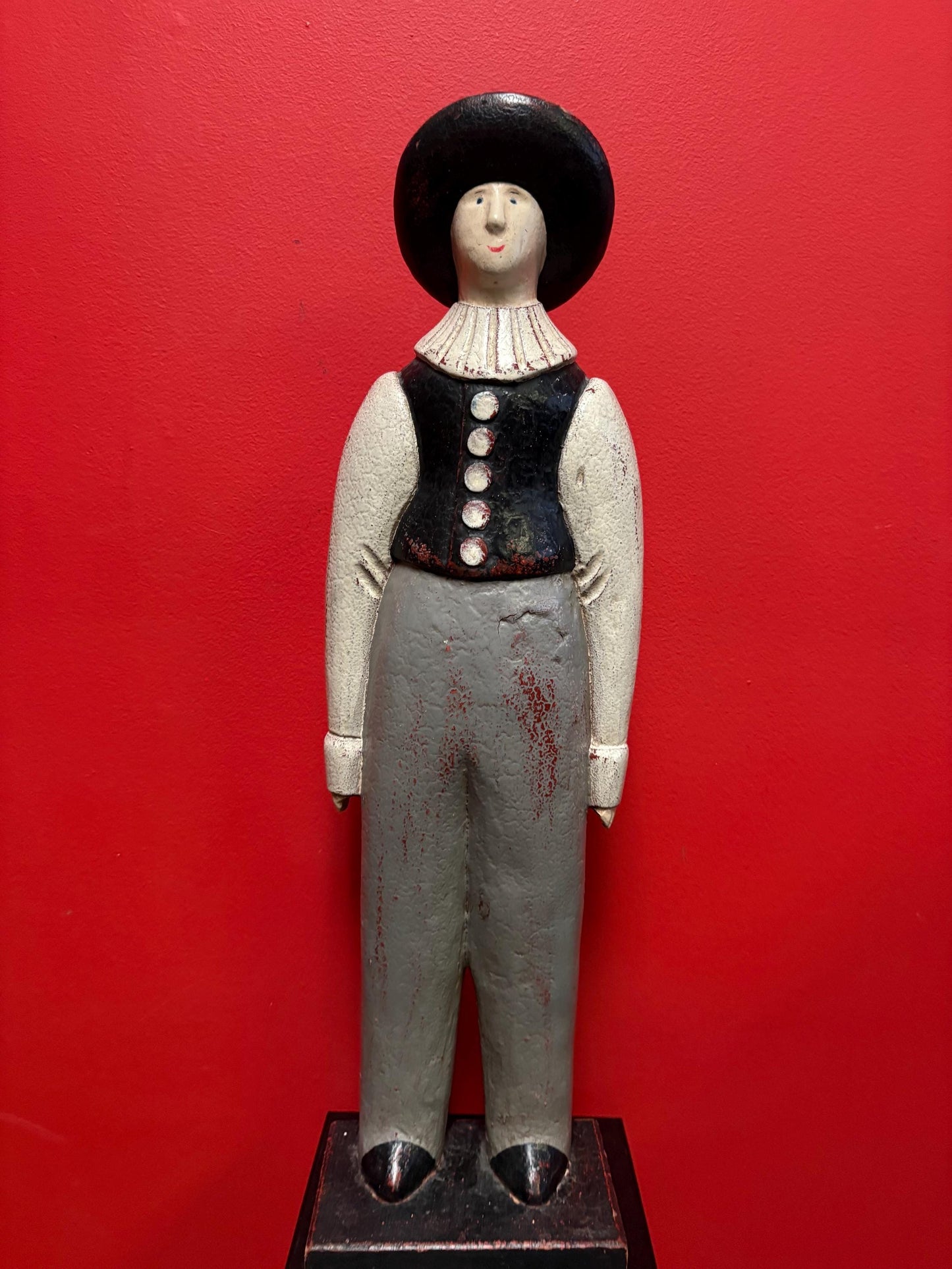 Beautiful older vintage heavy wooden folk art Amish statue of a man - approx 22 inches wow