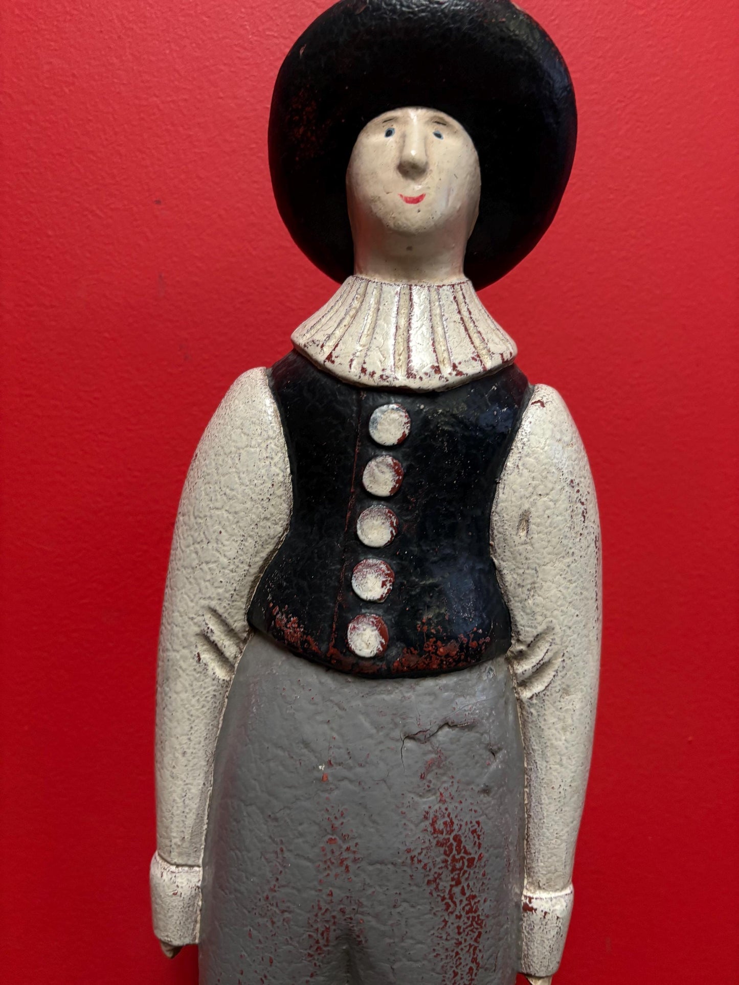 Beautiful older vintage heavy wooden folk art Amish statue of a man - approx 22 inches wow