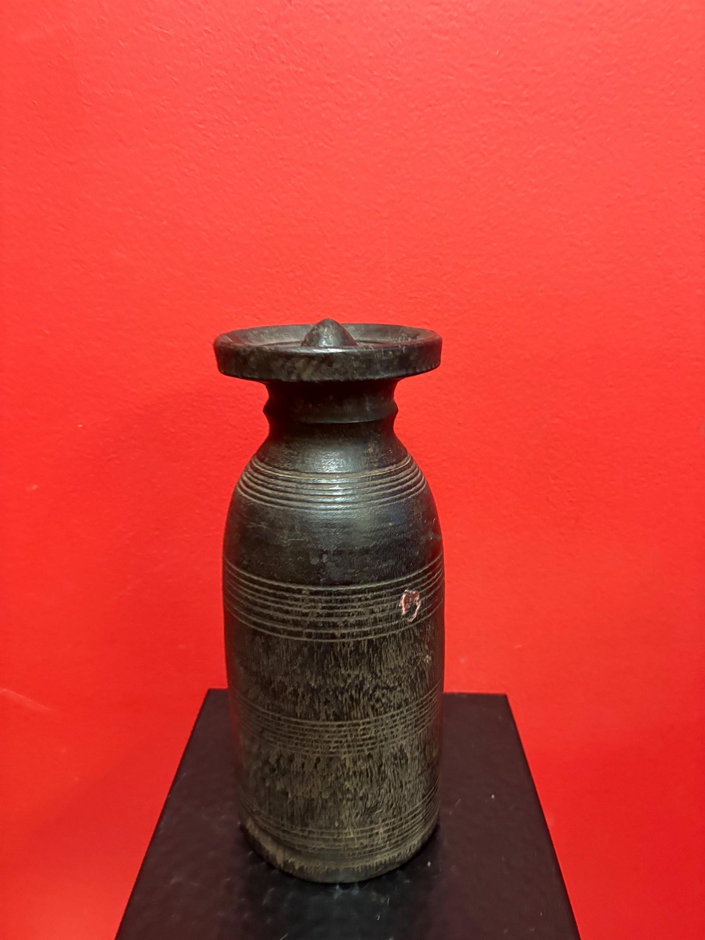 Gorgeous antique19th century Nepalese 9.5 inch tall wooden salt pot great patina wow