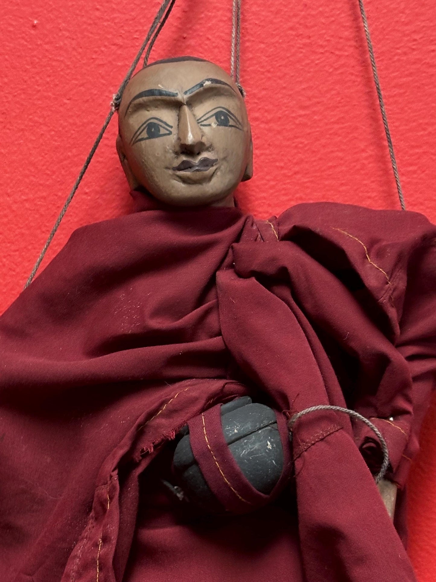 Beautiful antique wooden and cloth Asian puppet approximately 21 inches long - good condition and super fun
