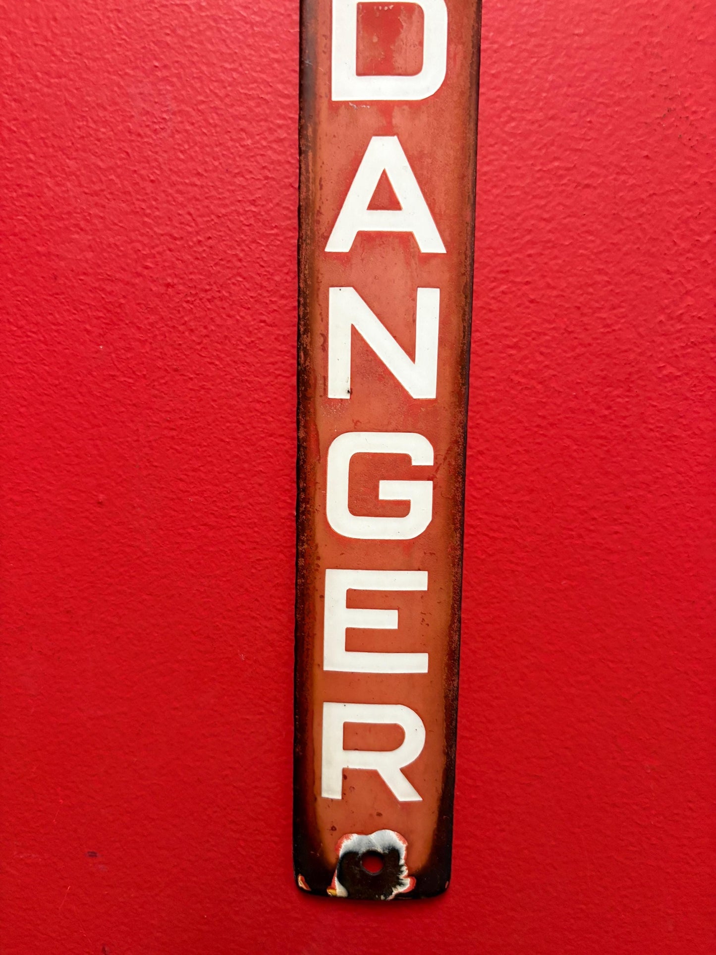 Truly amazing antique 12 x 2“ porcelain enamel danger sign pretty good condition great value