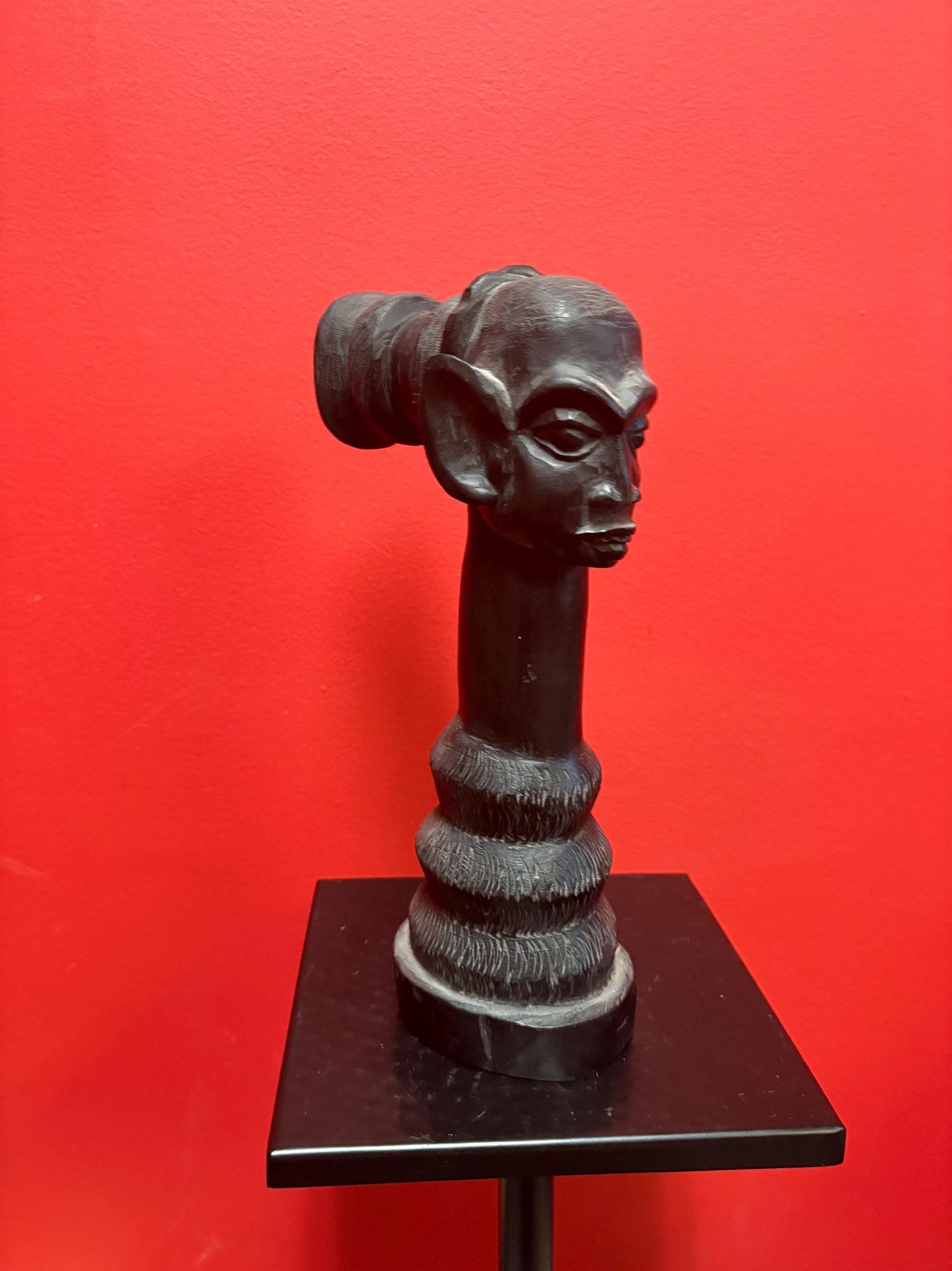 Wonderful African antique 10 inch tall statue of a face with elongated neck unusual and heavy great gift