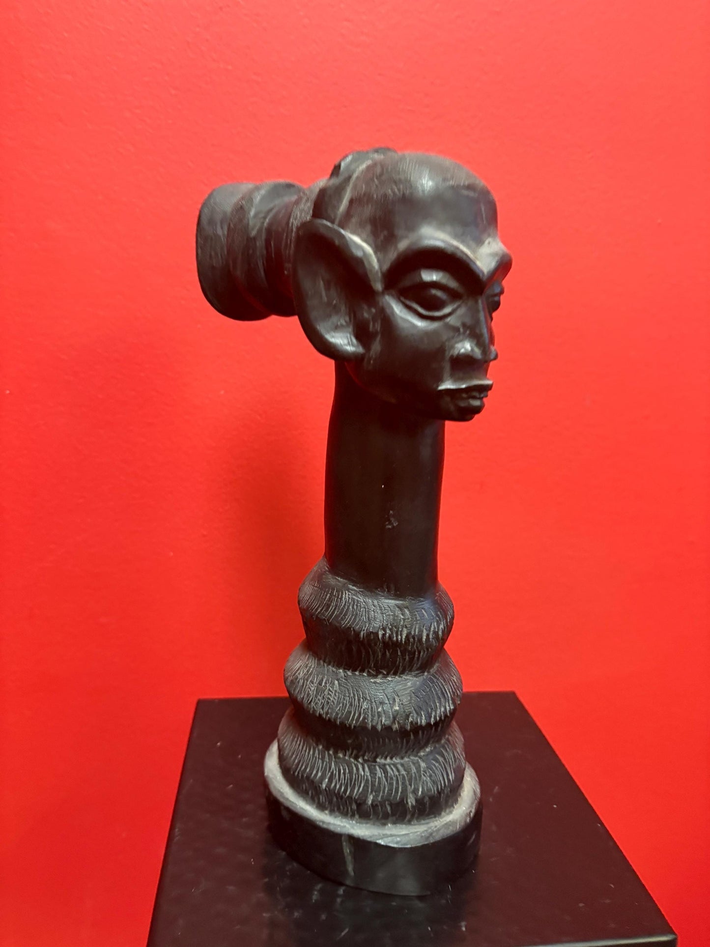 Wonderful African antique 10 inch tall statue of a face with elongated neck unusual and heavy great gift