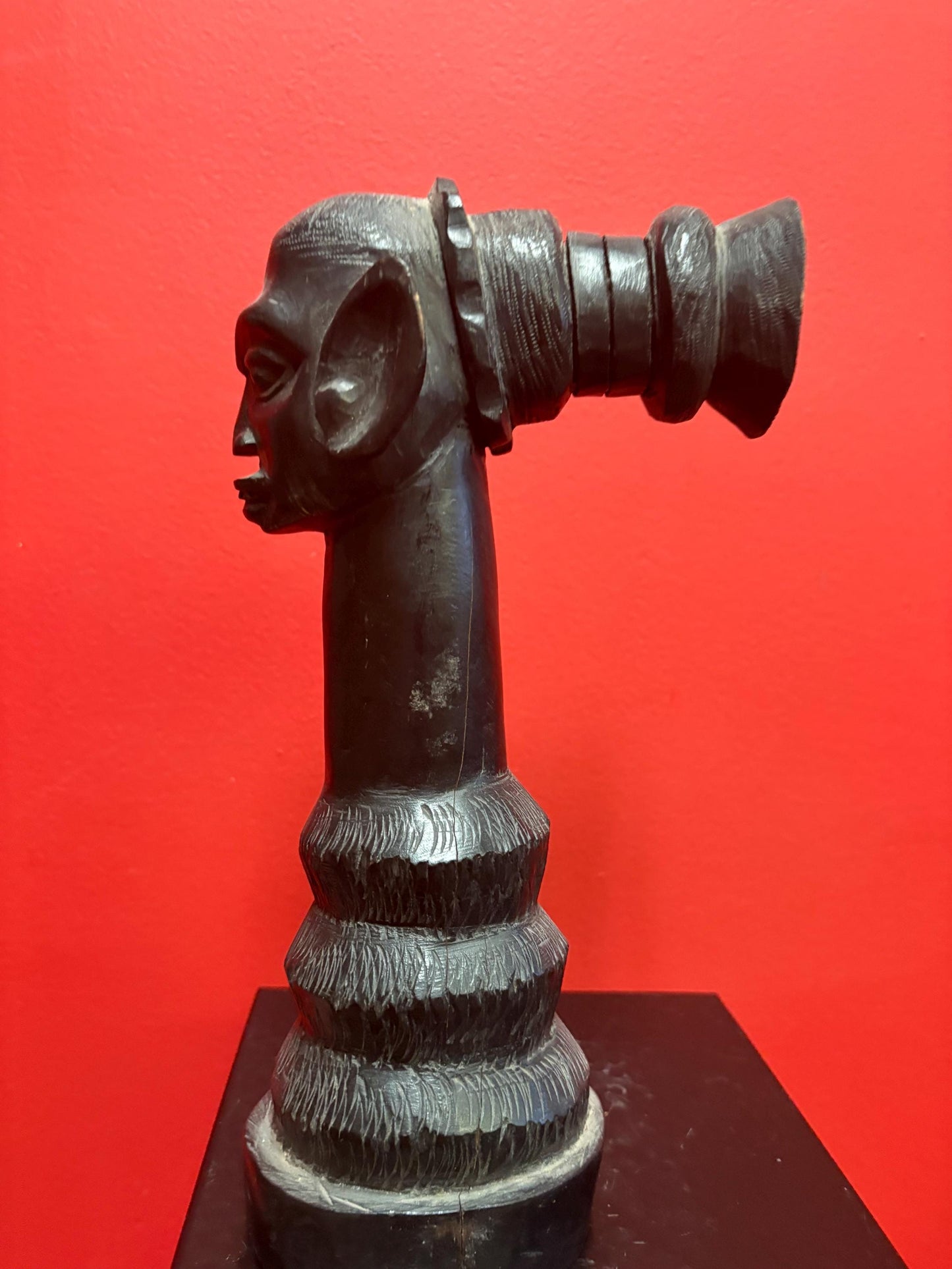 Wonderful African antique 10 inch tall statue of a face with elongated neck unusual and heavy great gift