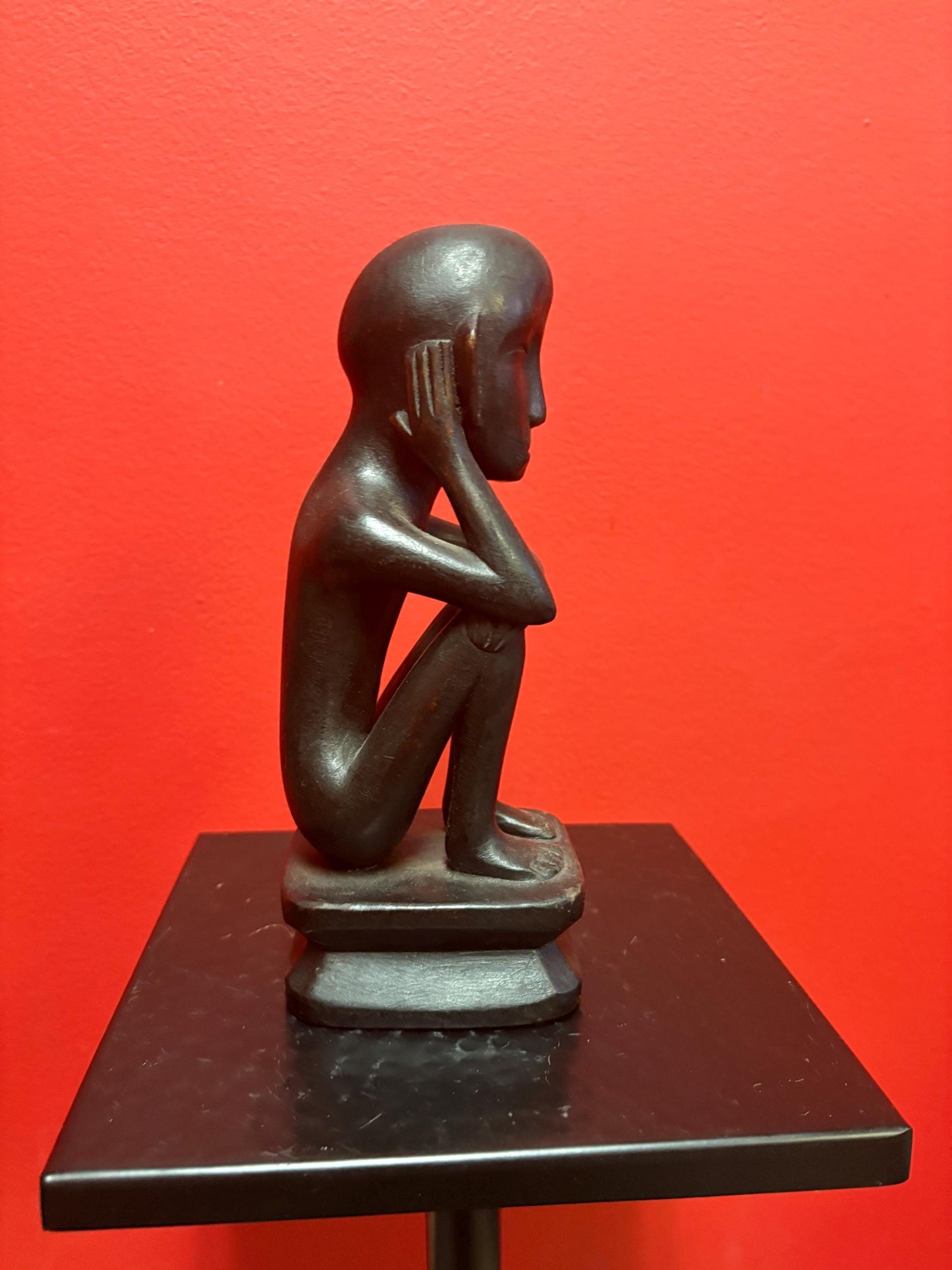 Lovely African old 8 inch tall thinking man seated great patina