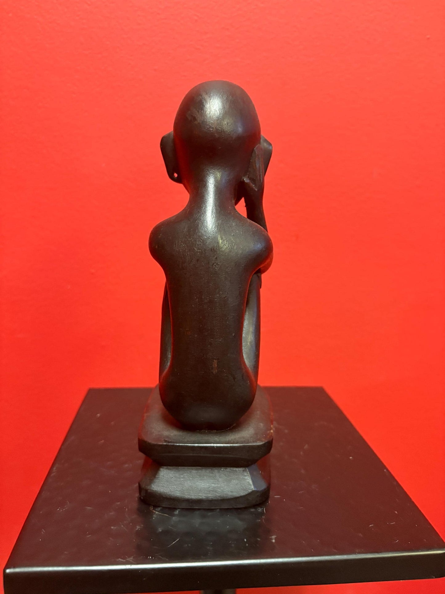 Lovely African old 8 inch tall thinking man seated great patina