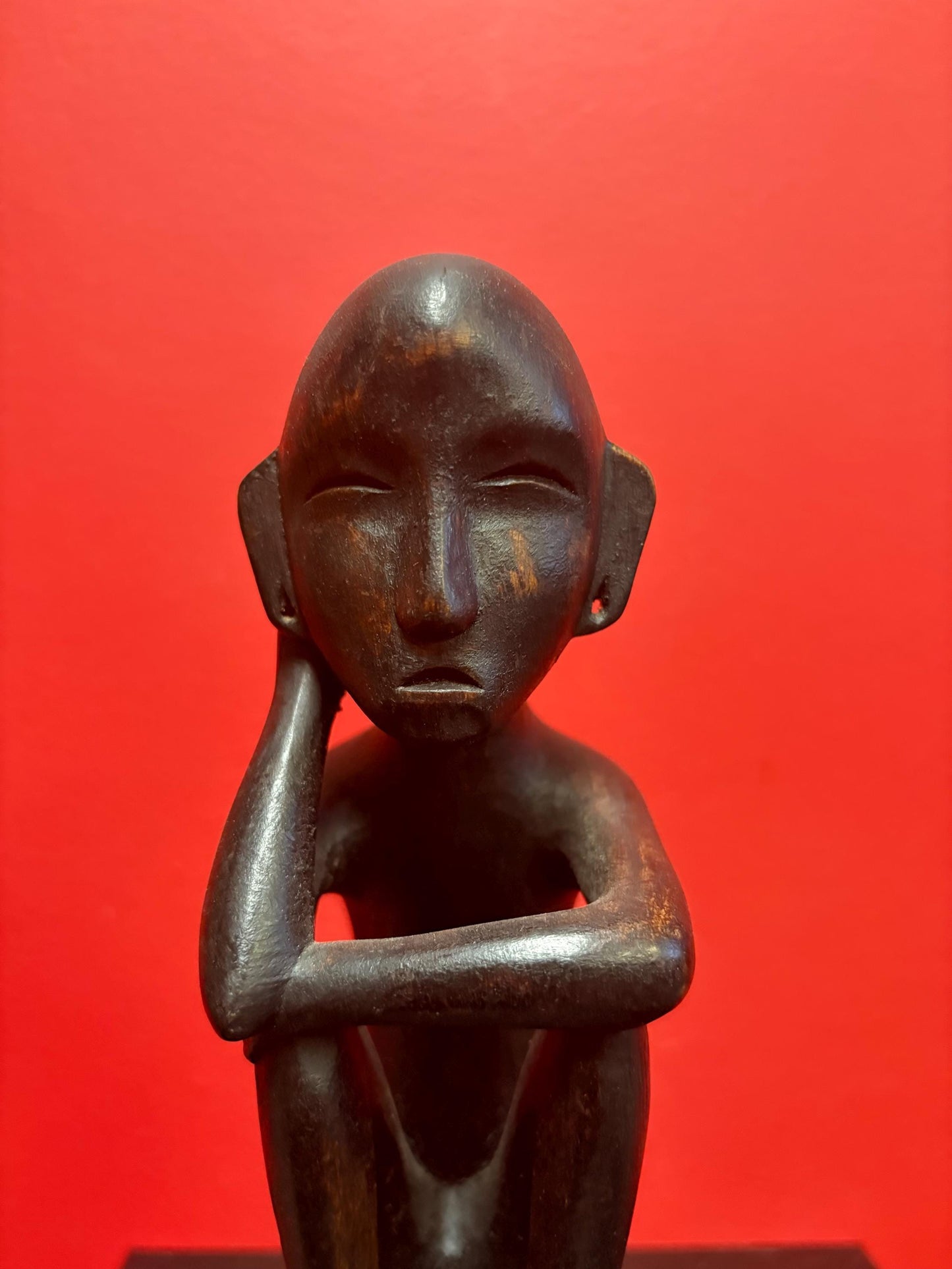 Lovely African old 8 inch tall thinking man seated great patina