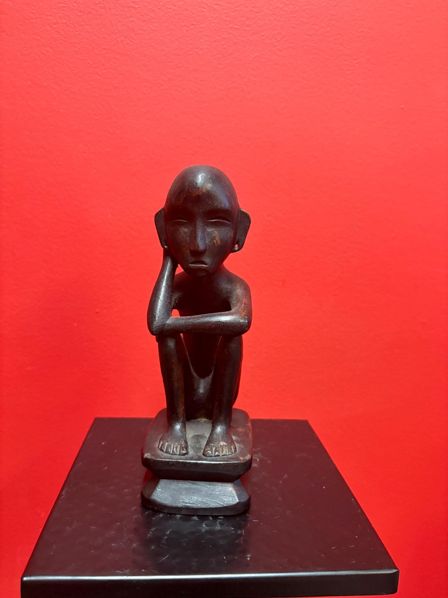 Lovely African old 8 inch tall thinking man seated great patina