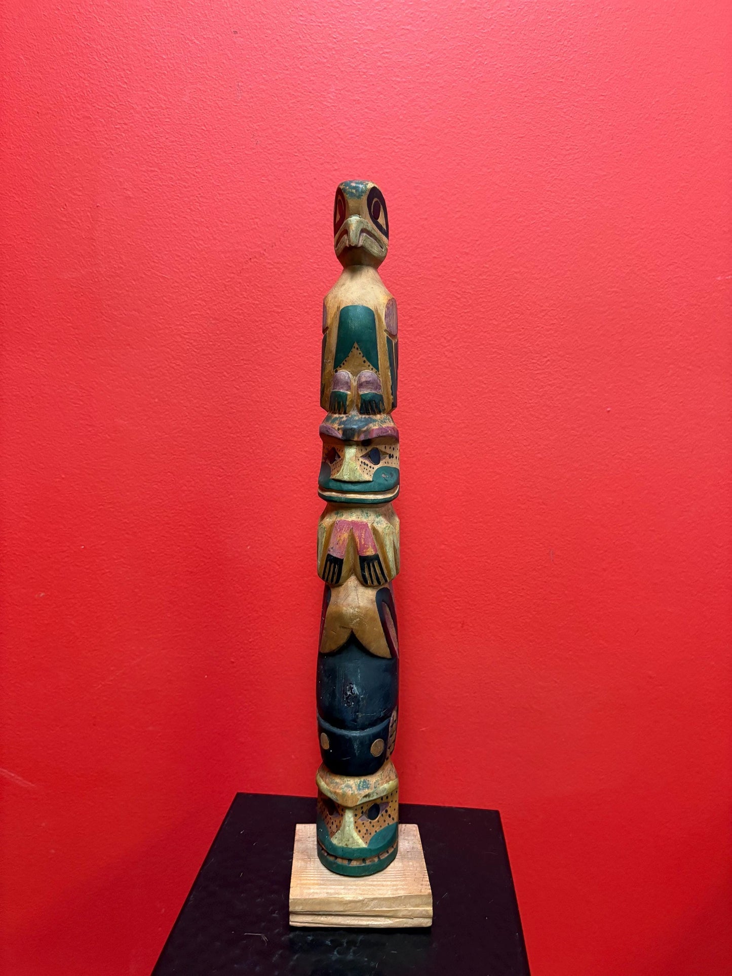 Stunning Museum quality 16 inch tall unsigned 1920s polychrome totem pole indigenous first nation Pacific Northwest Coast- small damage