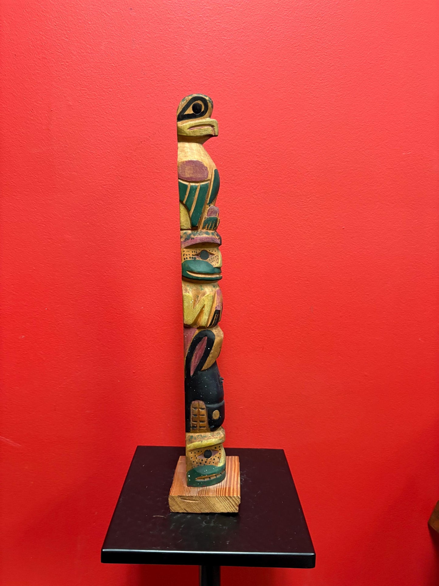 Stunning Museum quality 16 inch tall unsigned 1920s polychrome totem pole indigenous first nation Pacific Northwest Coast- small damage
