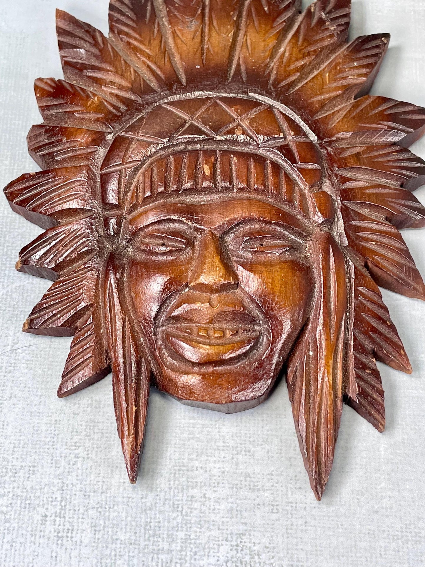 Handcarved Wooden Plque of Native Chief