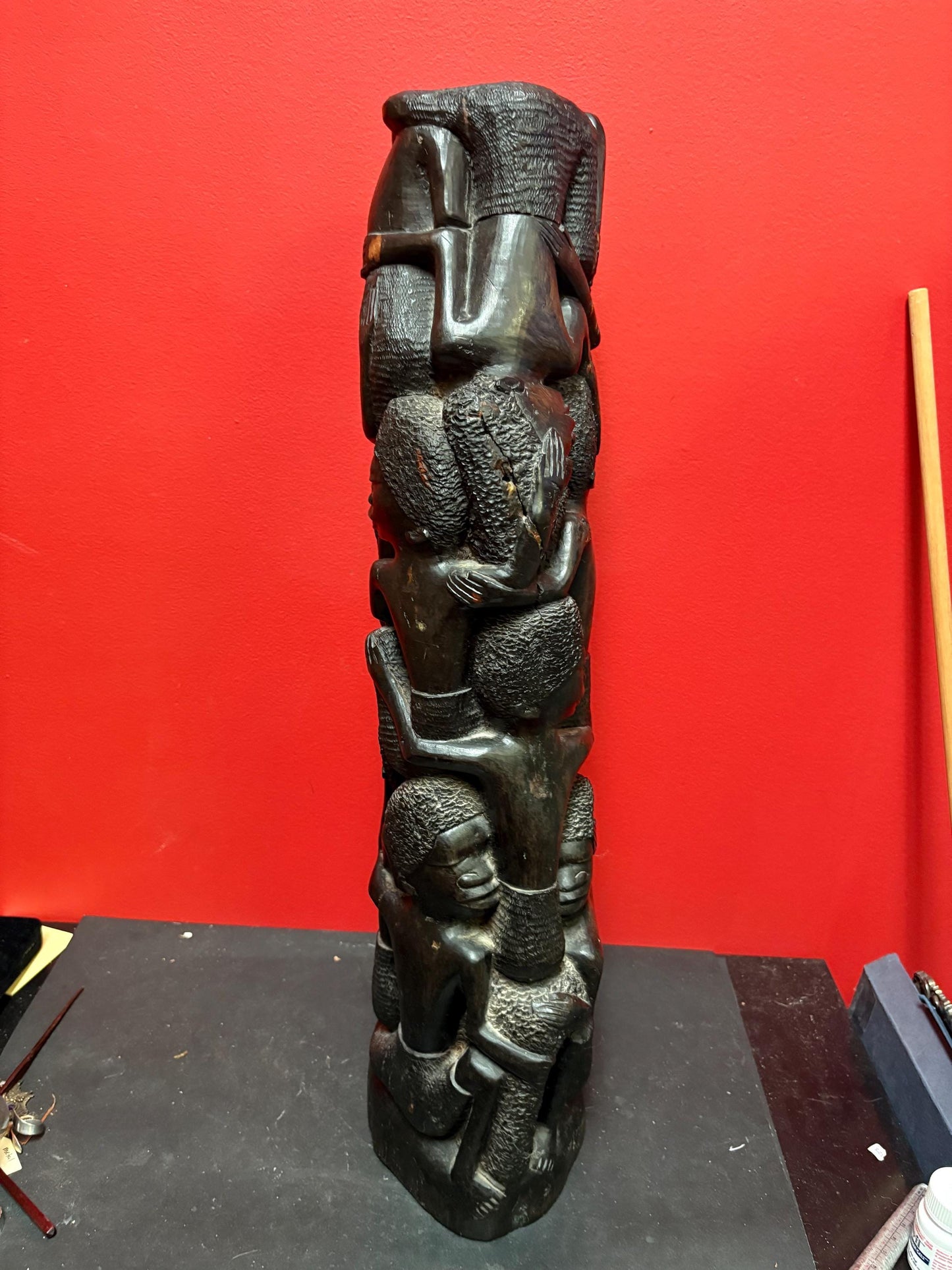 Magnificent antique African Makonde Ebony wood statue - 28 inches tall - 12 kg amazing detail - museum quality piece