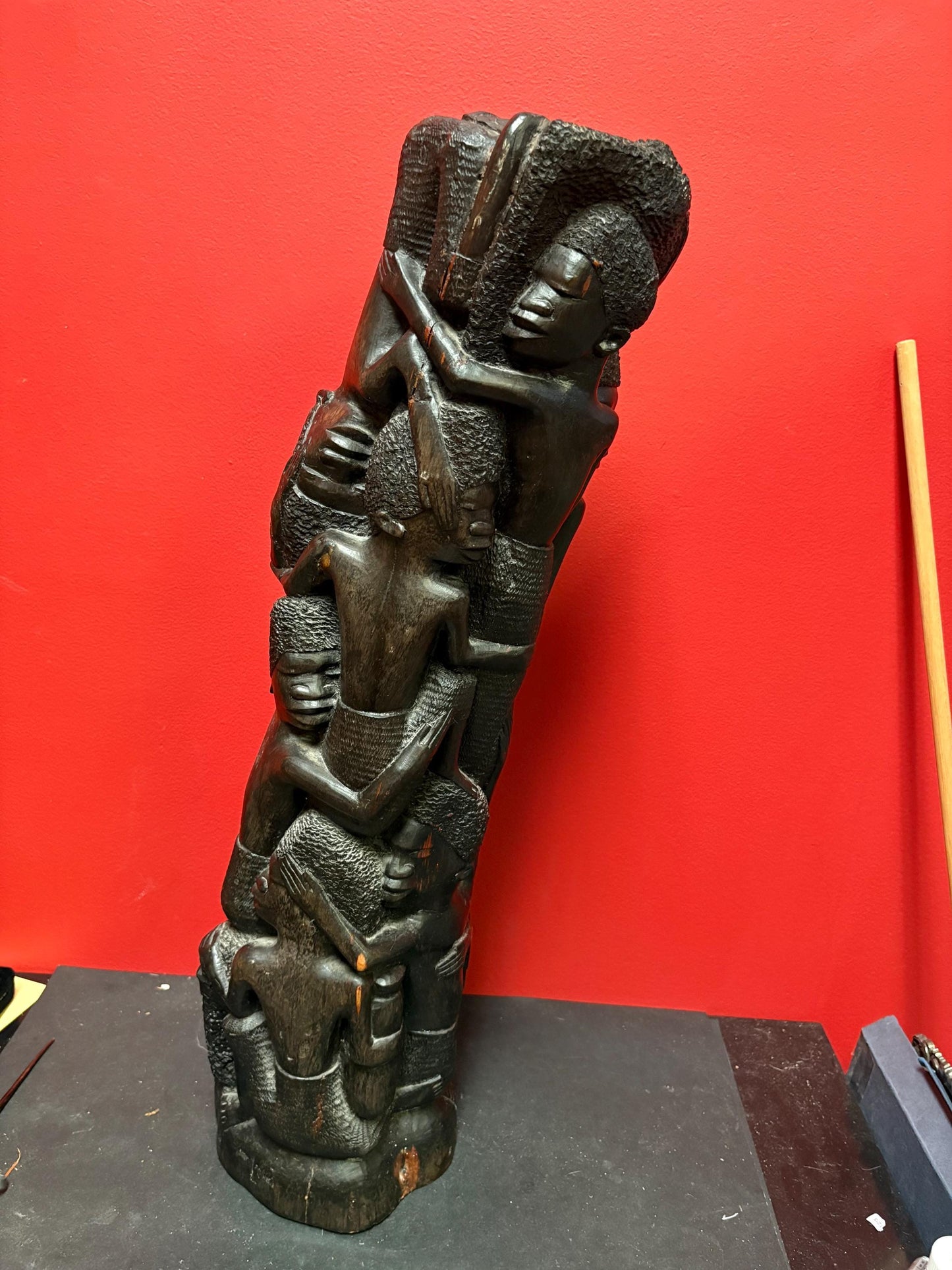 Magnificent antique African Makonde Ebony wood statue - 28 inches tall - 12 kg amazing detail - museum quality piece