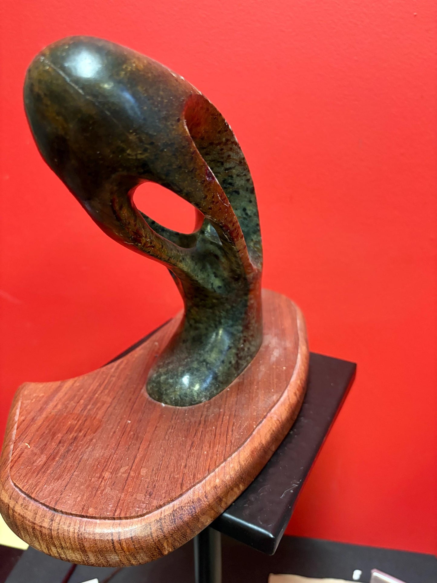 Stunning signed Inuit soapstone phallic statue on wood base    12 x 9 high and truly a wonderful piece of art