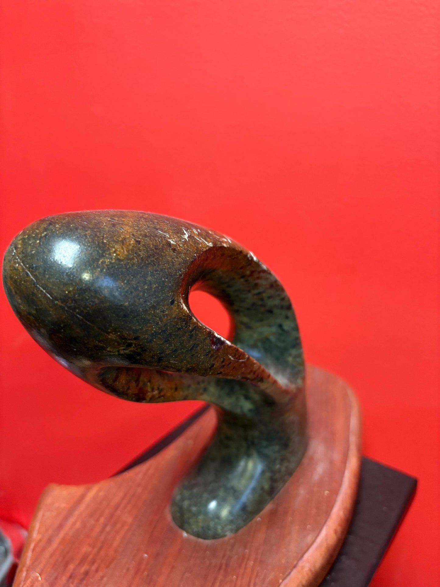 Stunning signed Inuit soapstone phallic statue on wood base    12 x 9 high and truly a wonderful piece of art