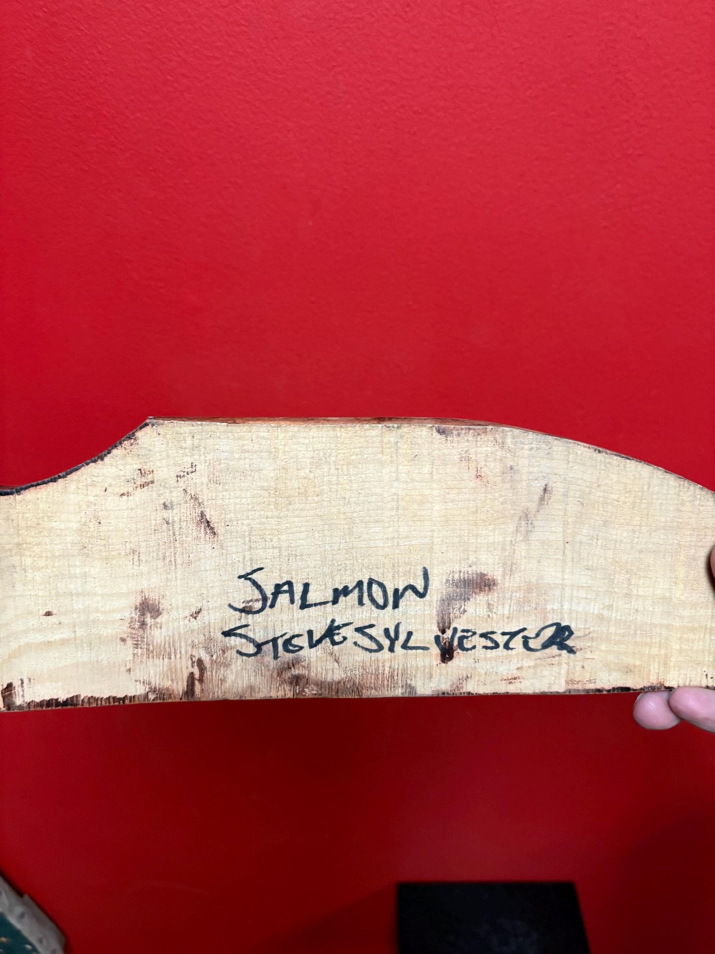 Lovely indigenous first nation Pacific north West Coast signed Steve Sylvester 15 x 4 cedar salmon   needs hanger and great value