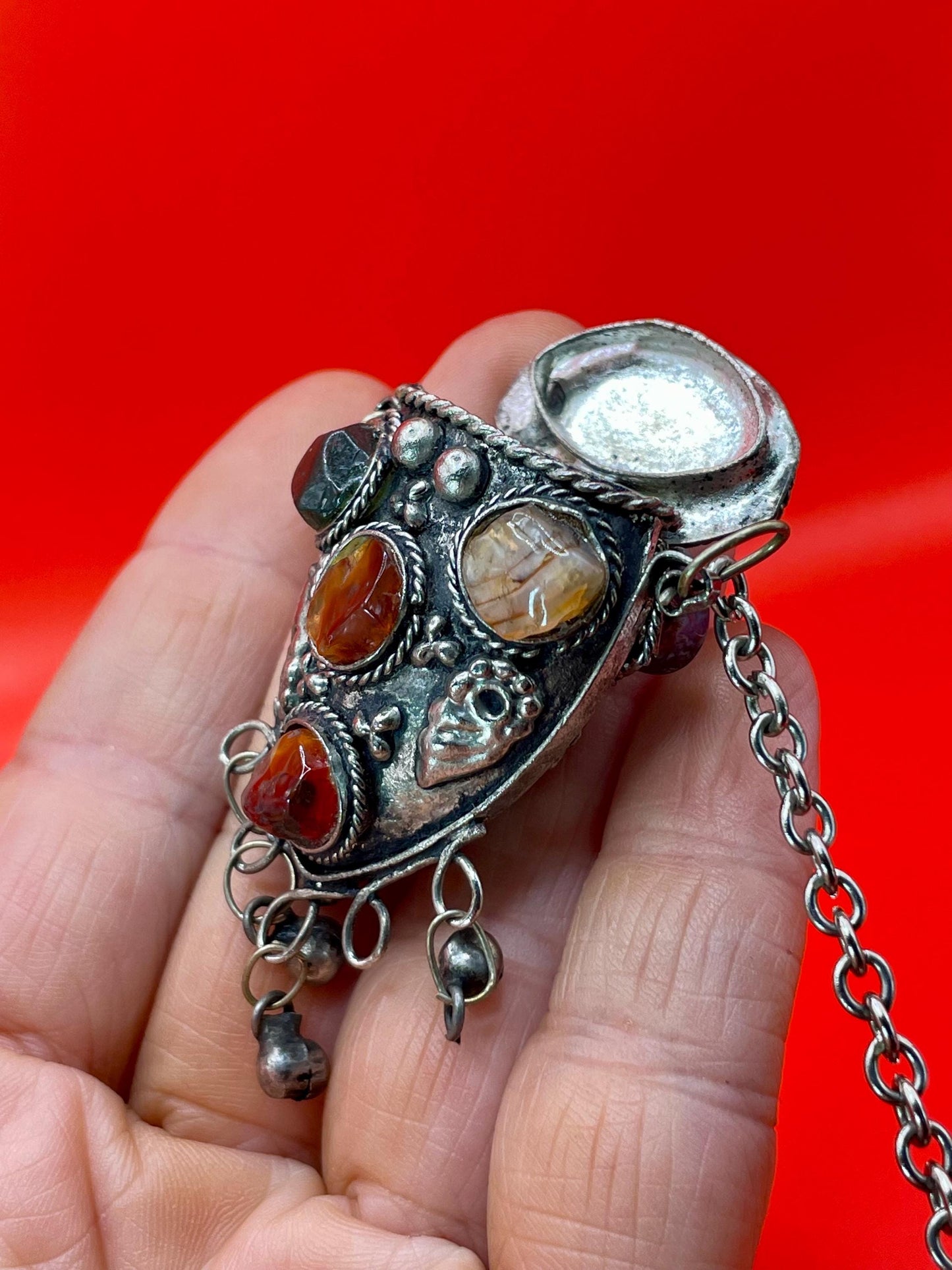 Persian Snuff Bottle Necklace with Cartouches