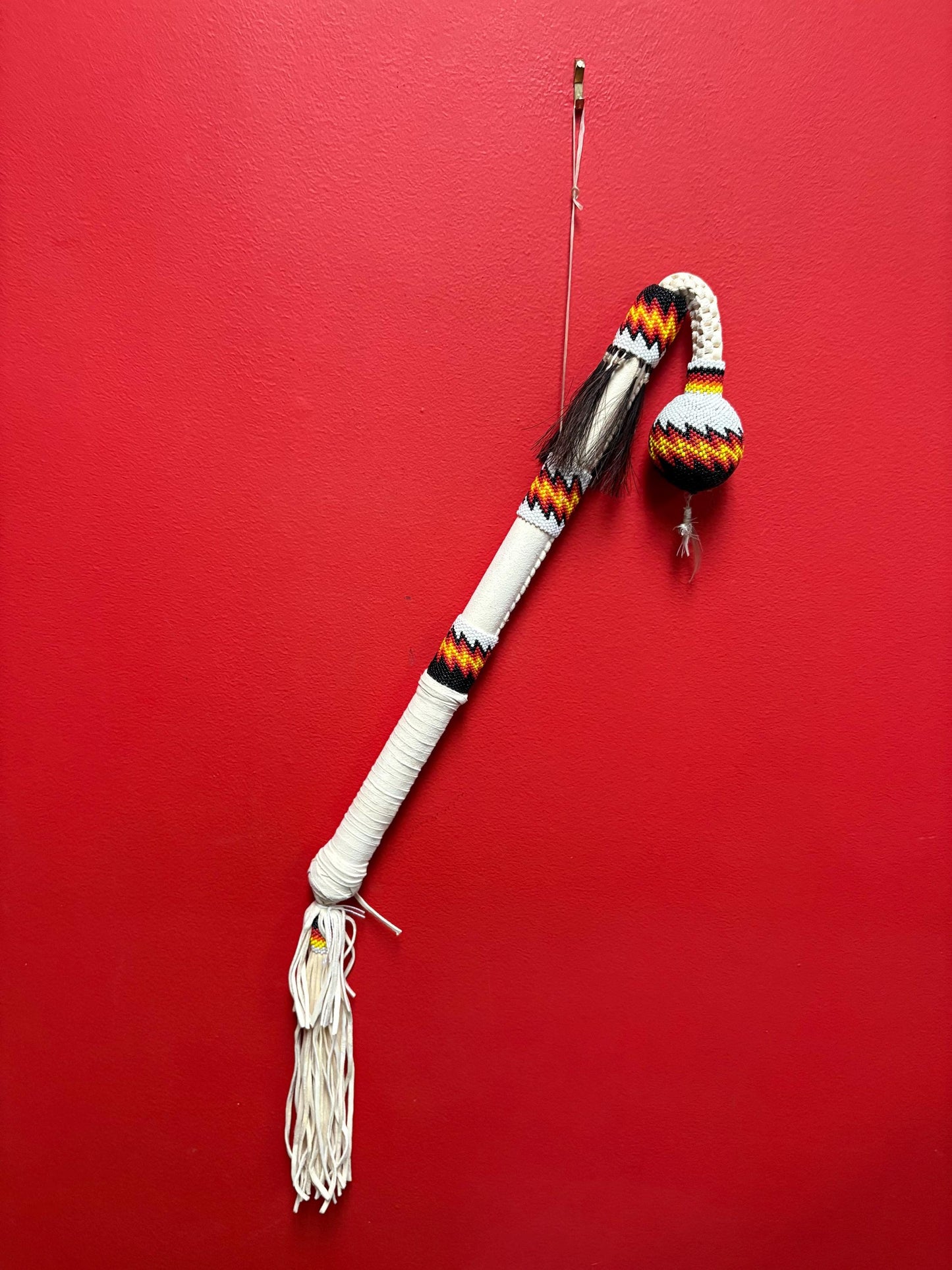 Heavily beaded Native American  whip good for decoration or use  great value - approx 30 inches long