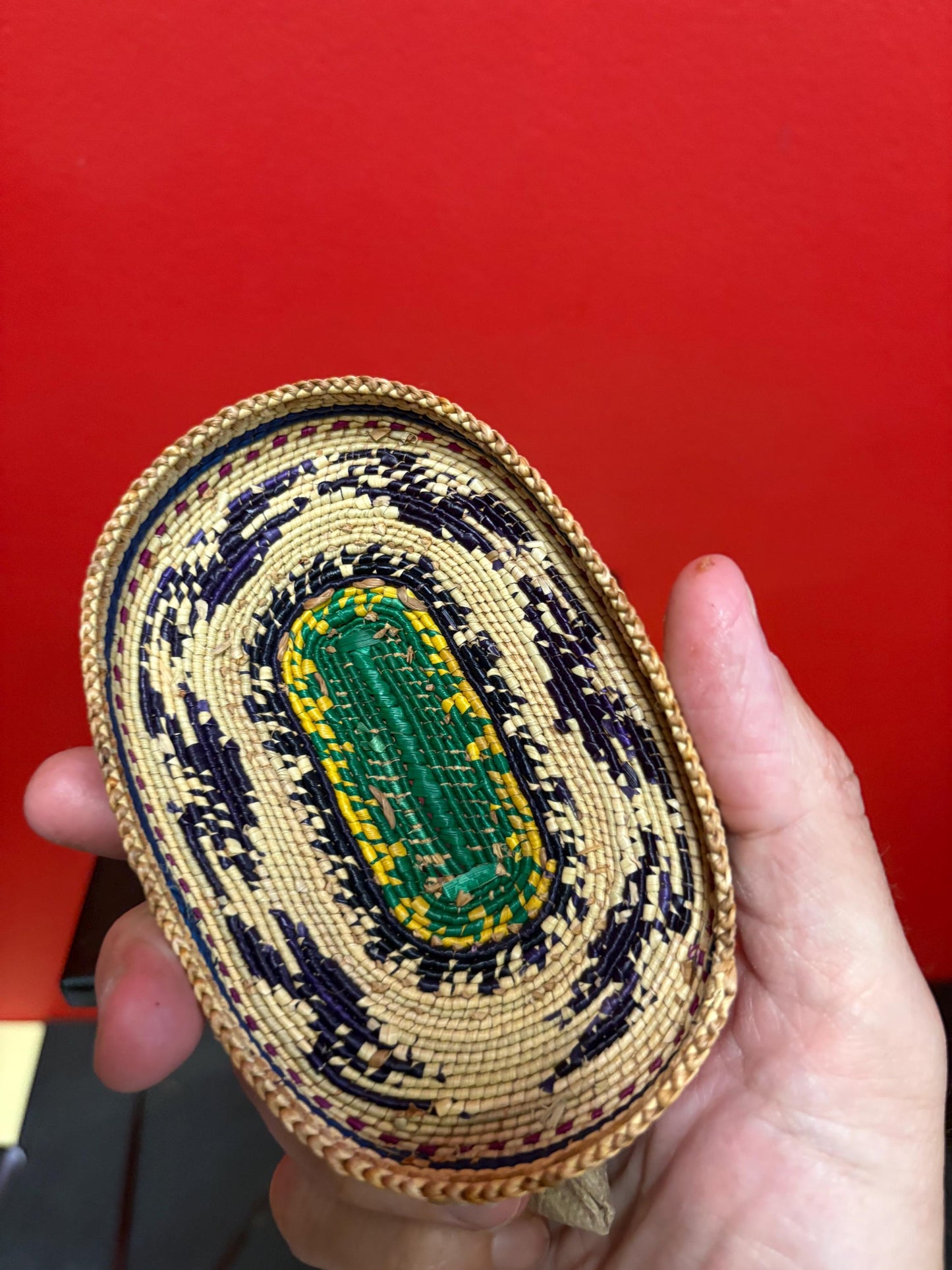 Fabulous 5 1/2 x 3 1/2 x 2 high indigenous first nations coast Salish lidded basket  pristine condition  wow