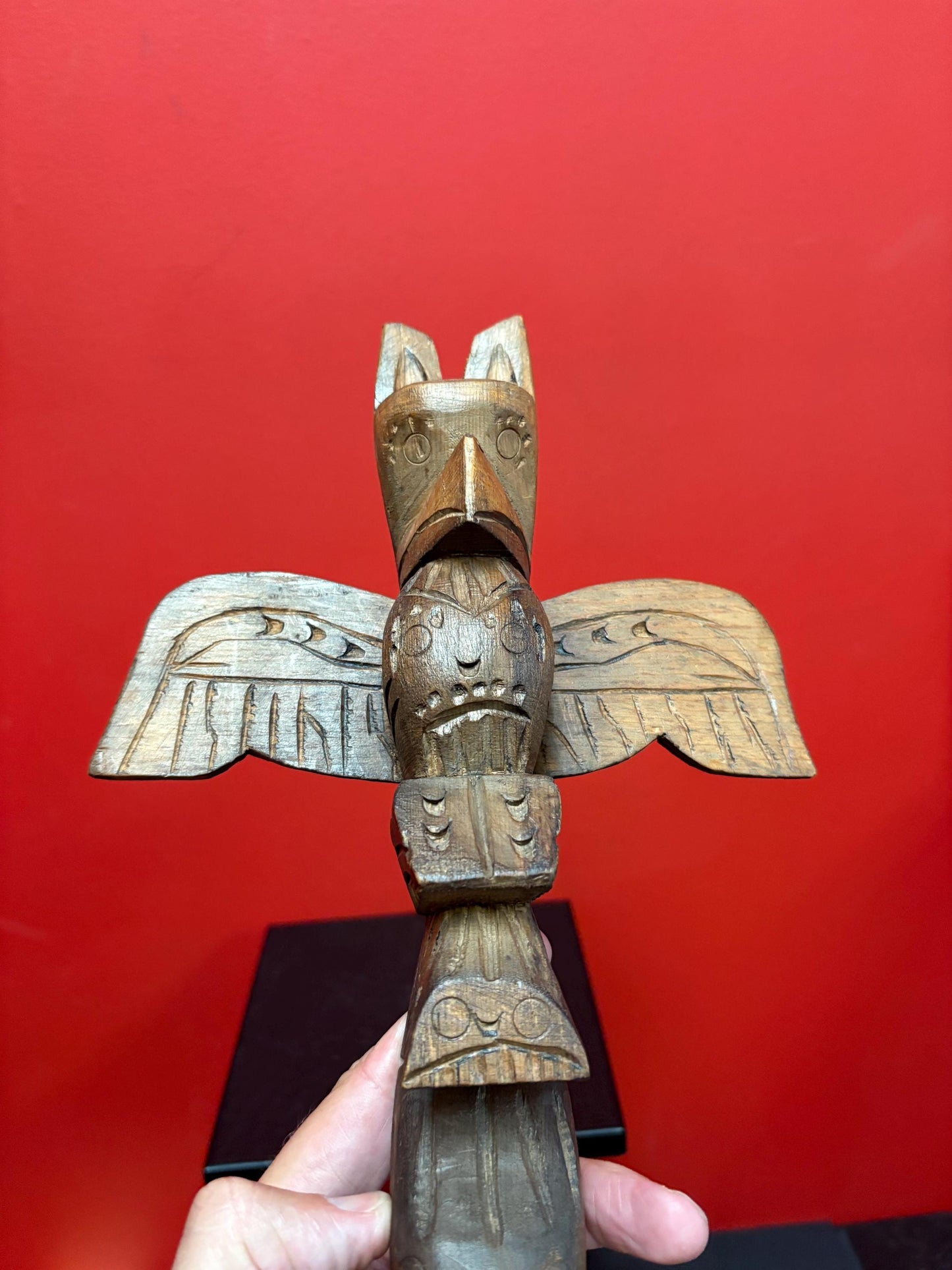 Beautiful indigenous first nation Pacific Northwest Coast signed totem with wings  13 x 7 wide nice  detail and great detail