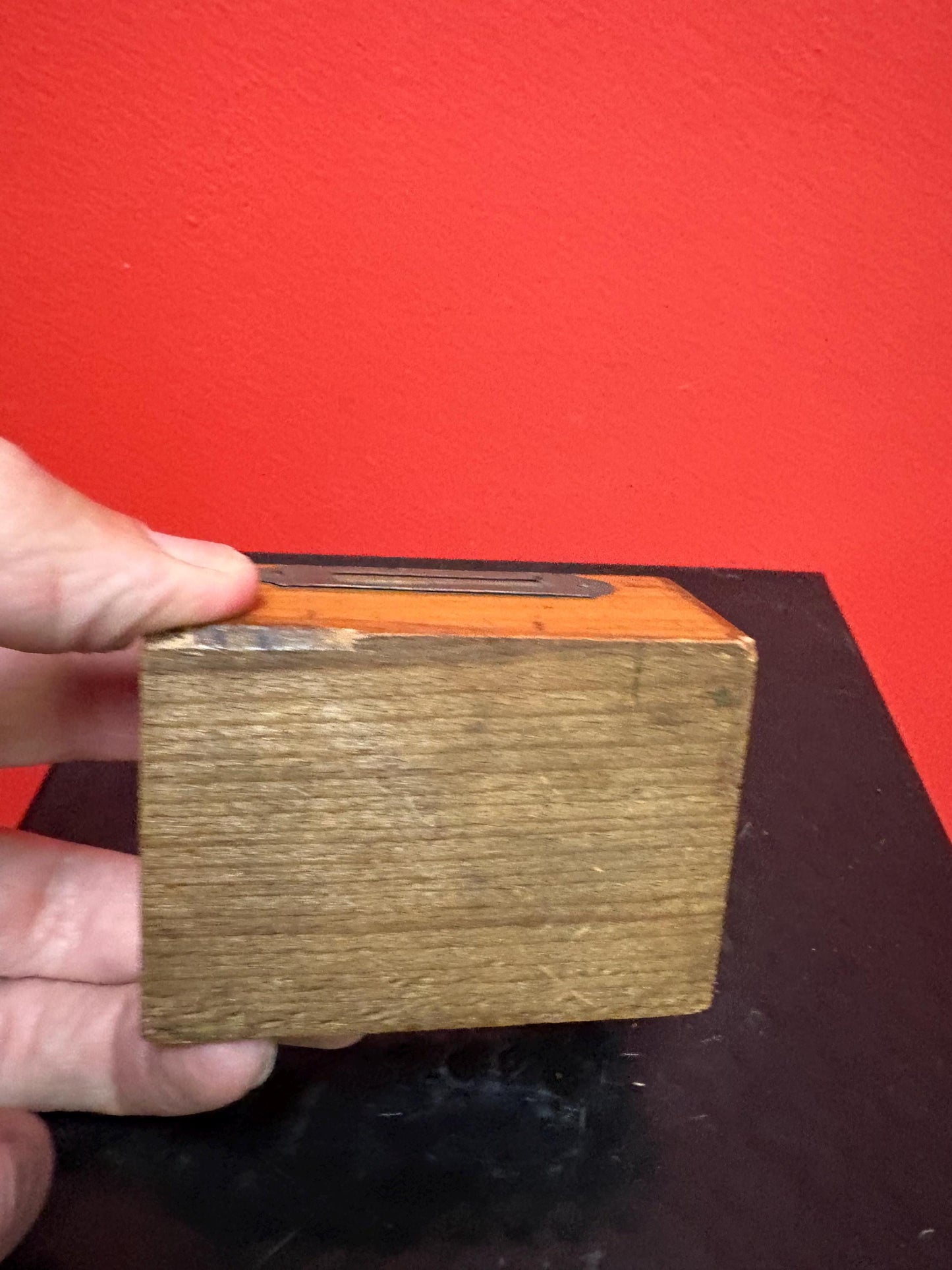 Very cool antique Piggy bank box with brass pig and original key so unusual and amazing box is 3 x 2 x 2 high