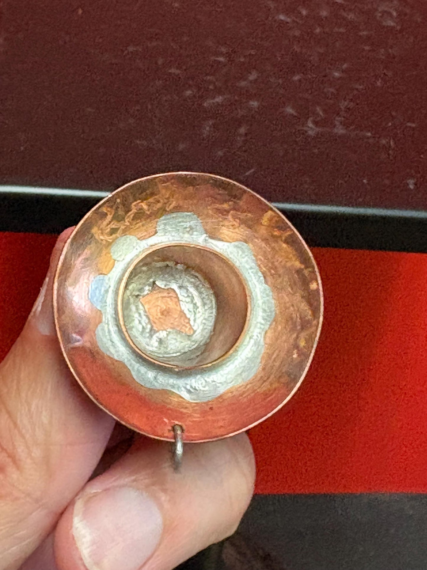 Beautiful Unusual indigenous first nations, pacific West Coast signed copper pendant in shape of a hat  1.5 inch wide by 1 inch high - wow