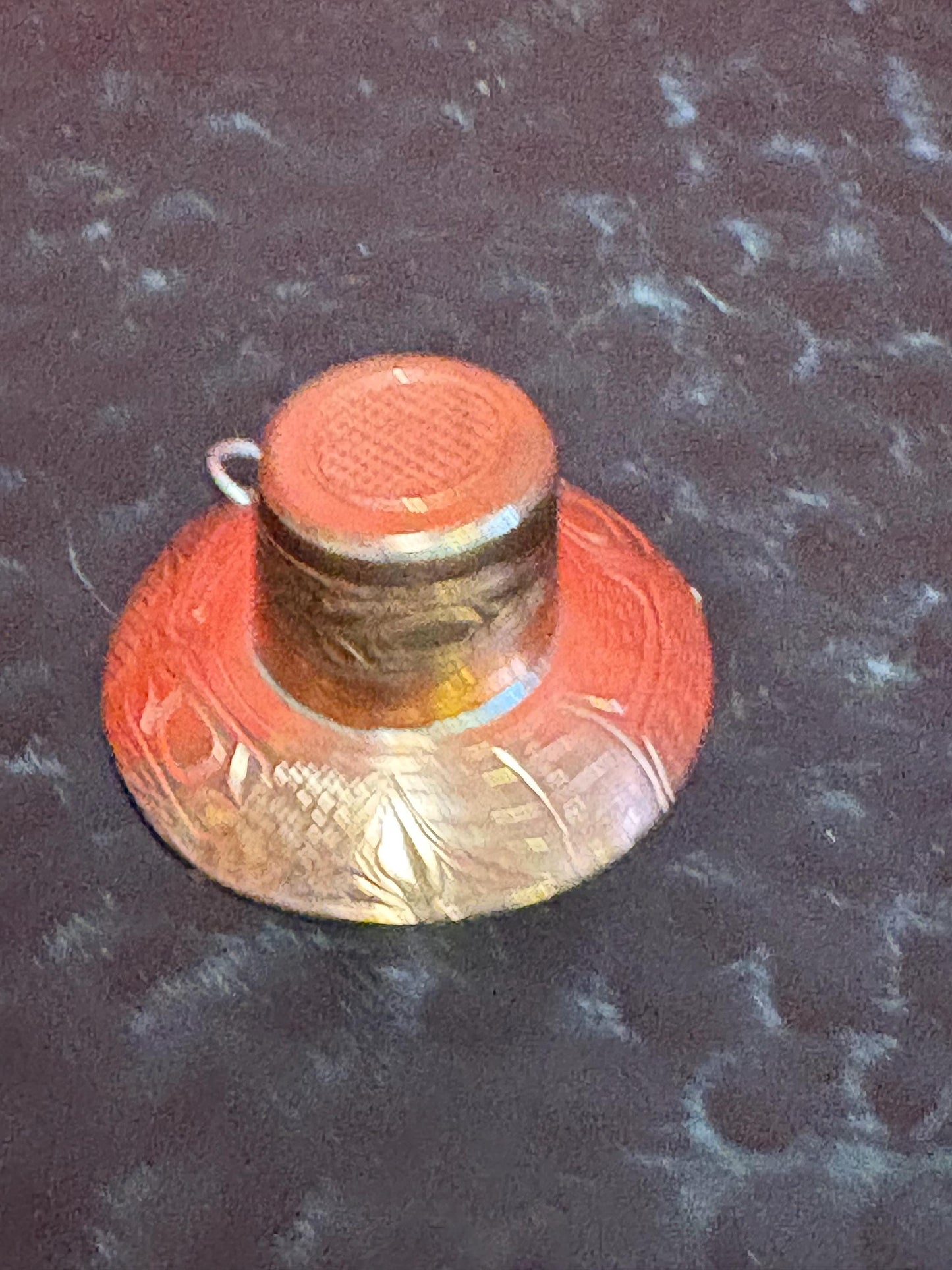 Beautiful Unusual indigenous first nations, pacific West Coast signed copper pendant in shape of a hat  1.5 inch wide by 1 inch high - wow