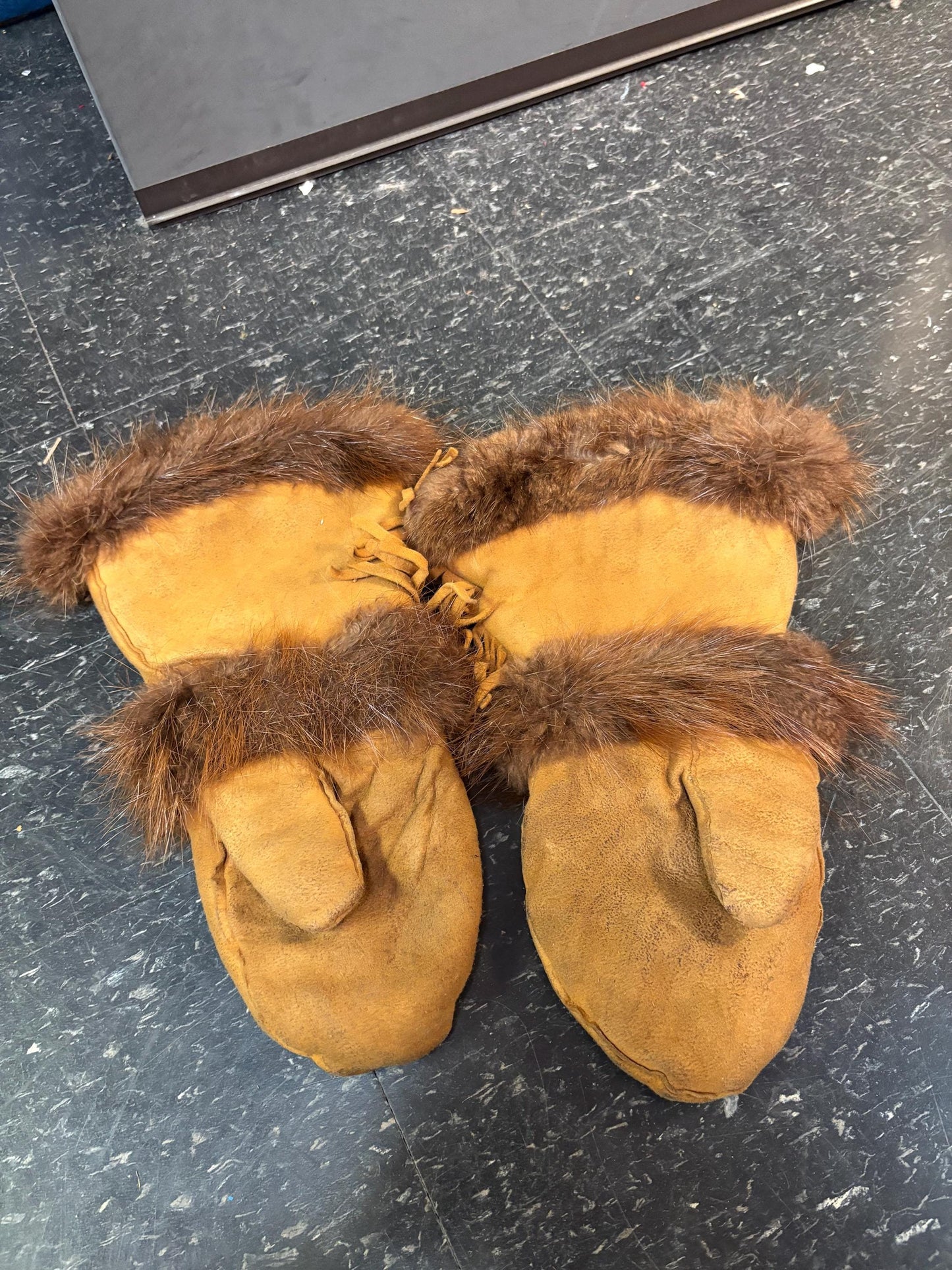 Beautiful old 15 inch long, beaded leather and fur indigenous First Nations  pacific north West Coast gloves  amazing condition