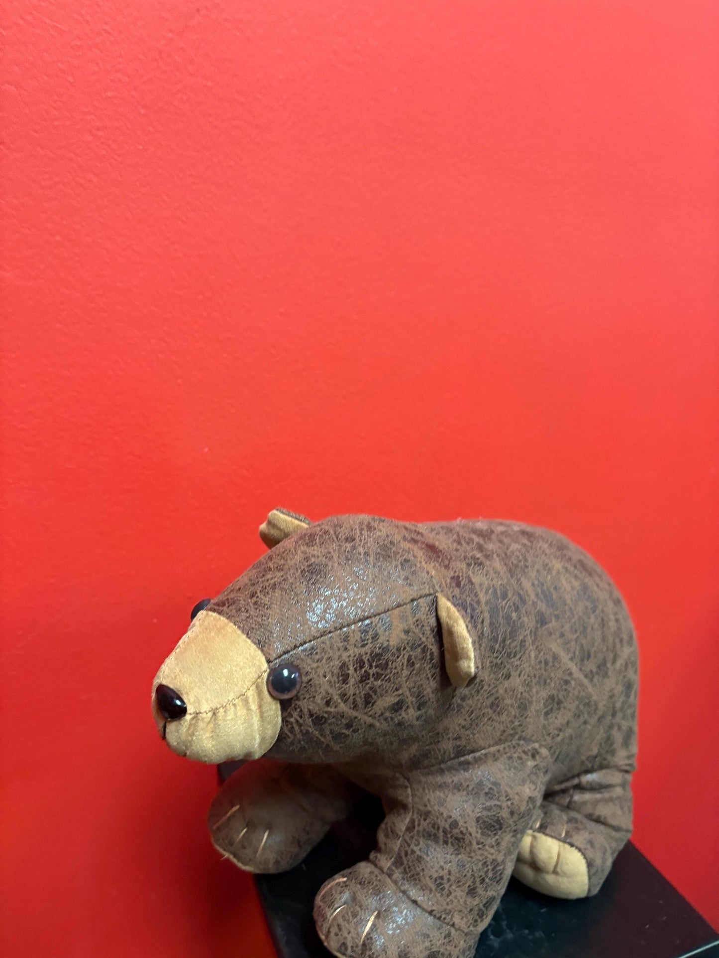 Beautiful Canadian leather 11 x 8 high stuffed bear wonderful quality and perfect gift