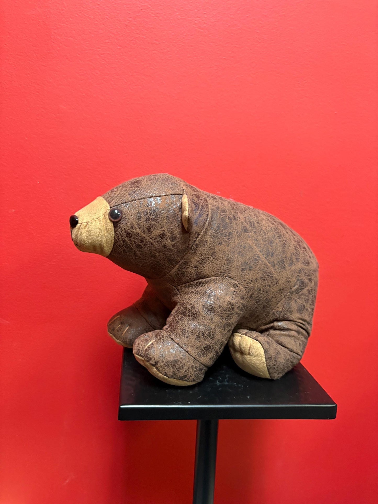 Beautiful Canadian leather 11 x 8 high stuffed bear wonderful quality and perfect gift