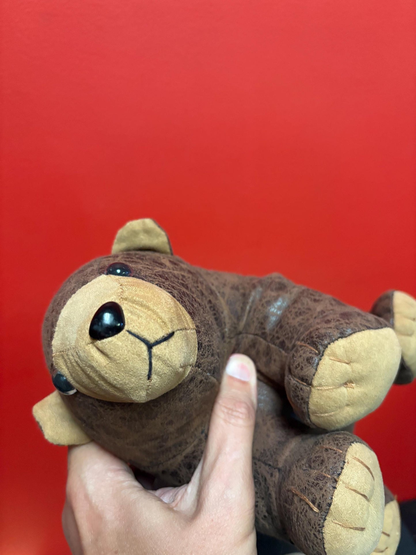 Beautiful Canadian leather 11 x 8 high stuffed bear wonderful quality and perfect gift