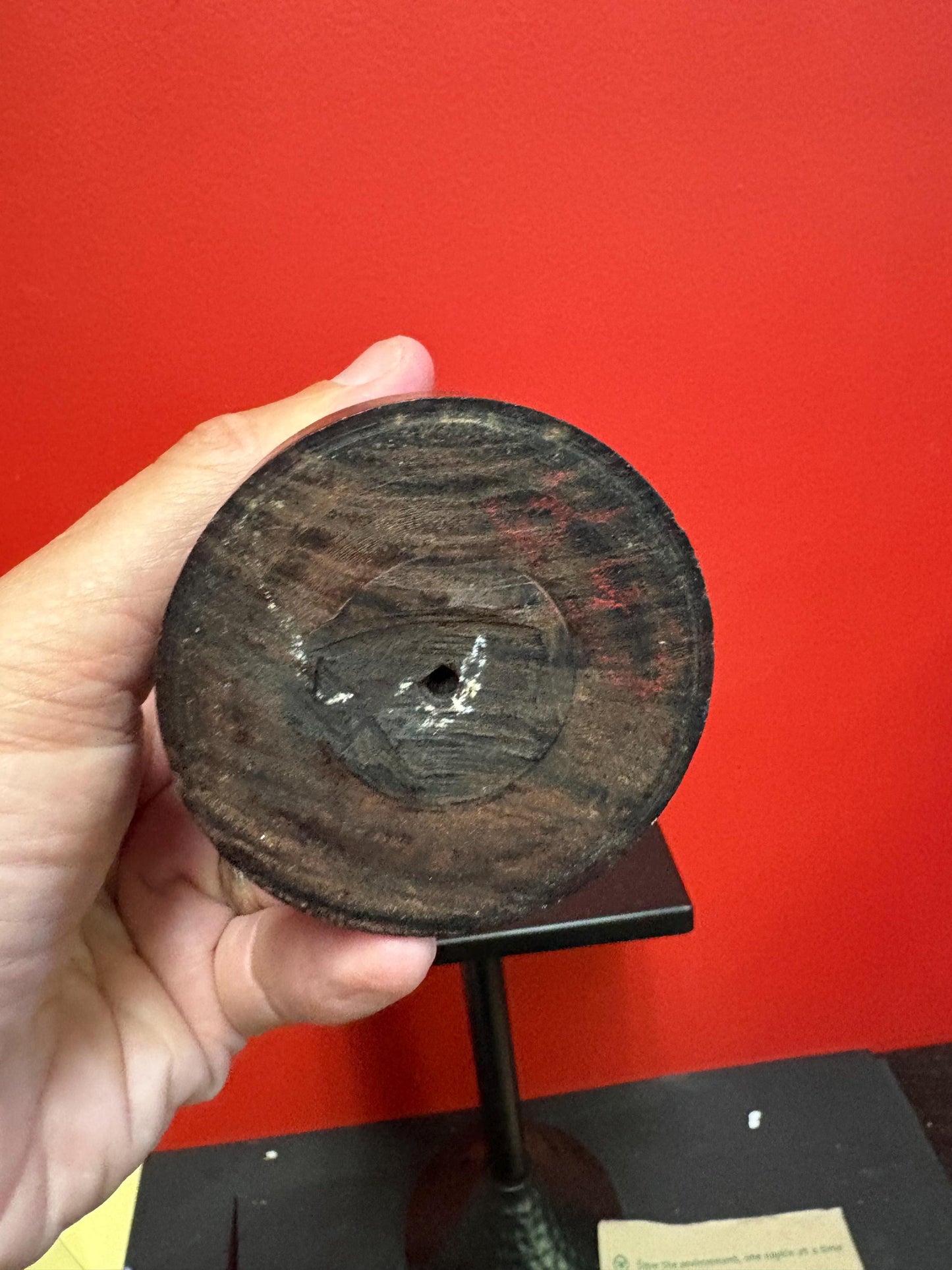 Stunning antique oceanic hand carved horn statue of a warrior on wooden plinth 10 inches high mint condition